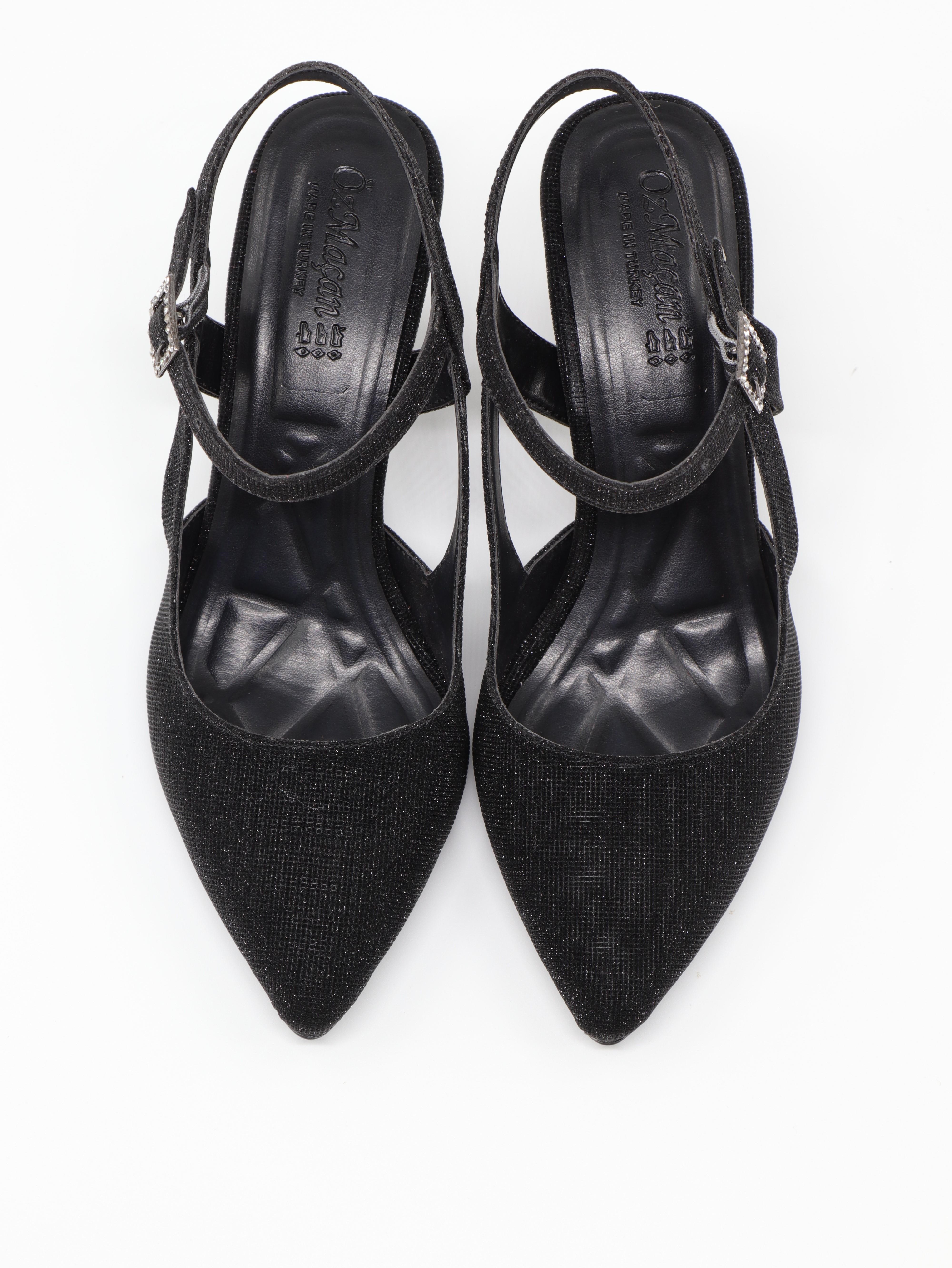 Nesil Shoes Özma 362 Siyah Simli Topuklu Kadın Ayakkabı