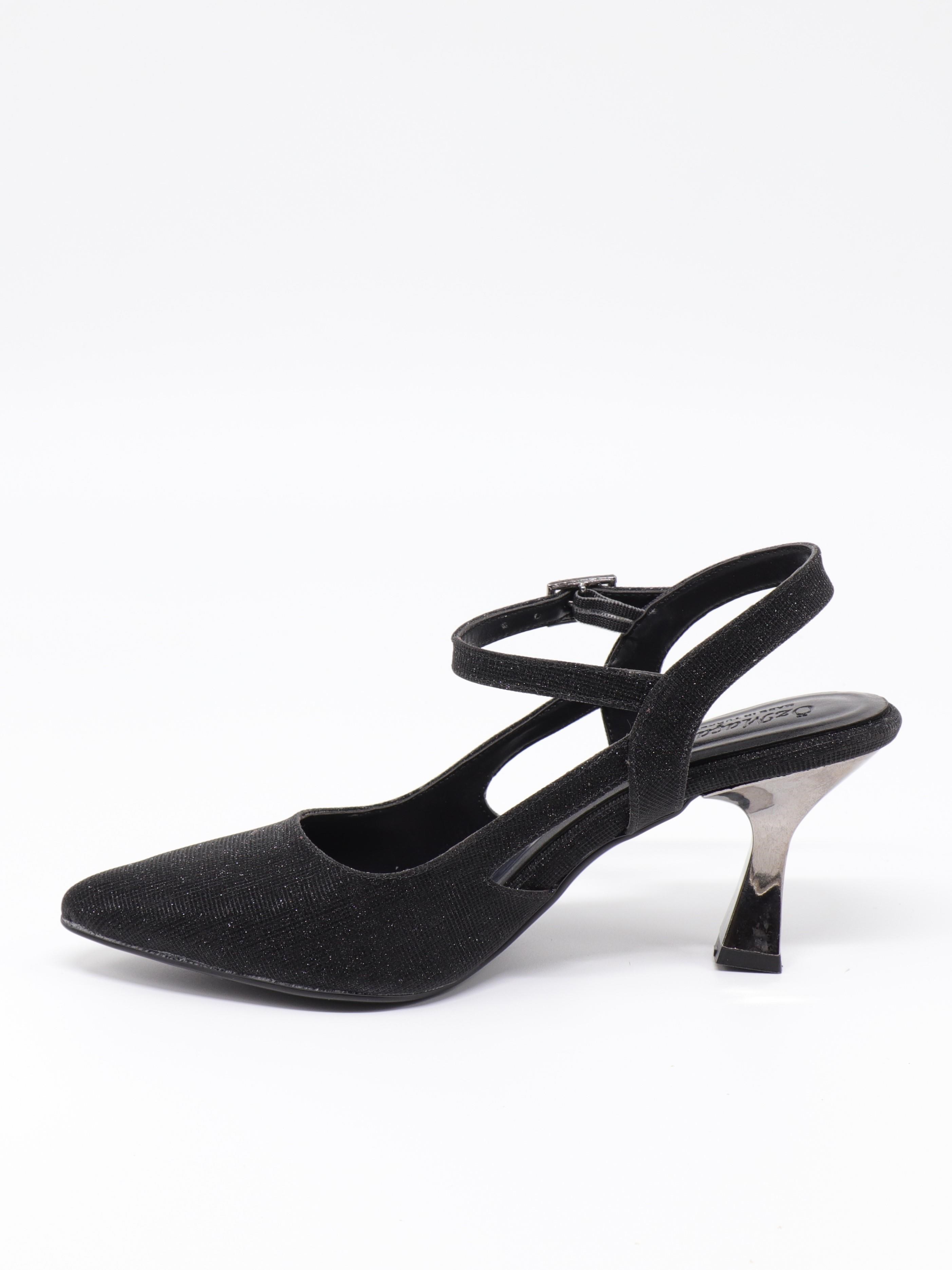 Nesil Shoes Özma 362 Siyah Simli Topuklu Kadın Ayakkabı