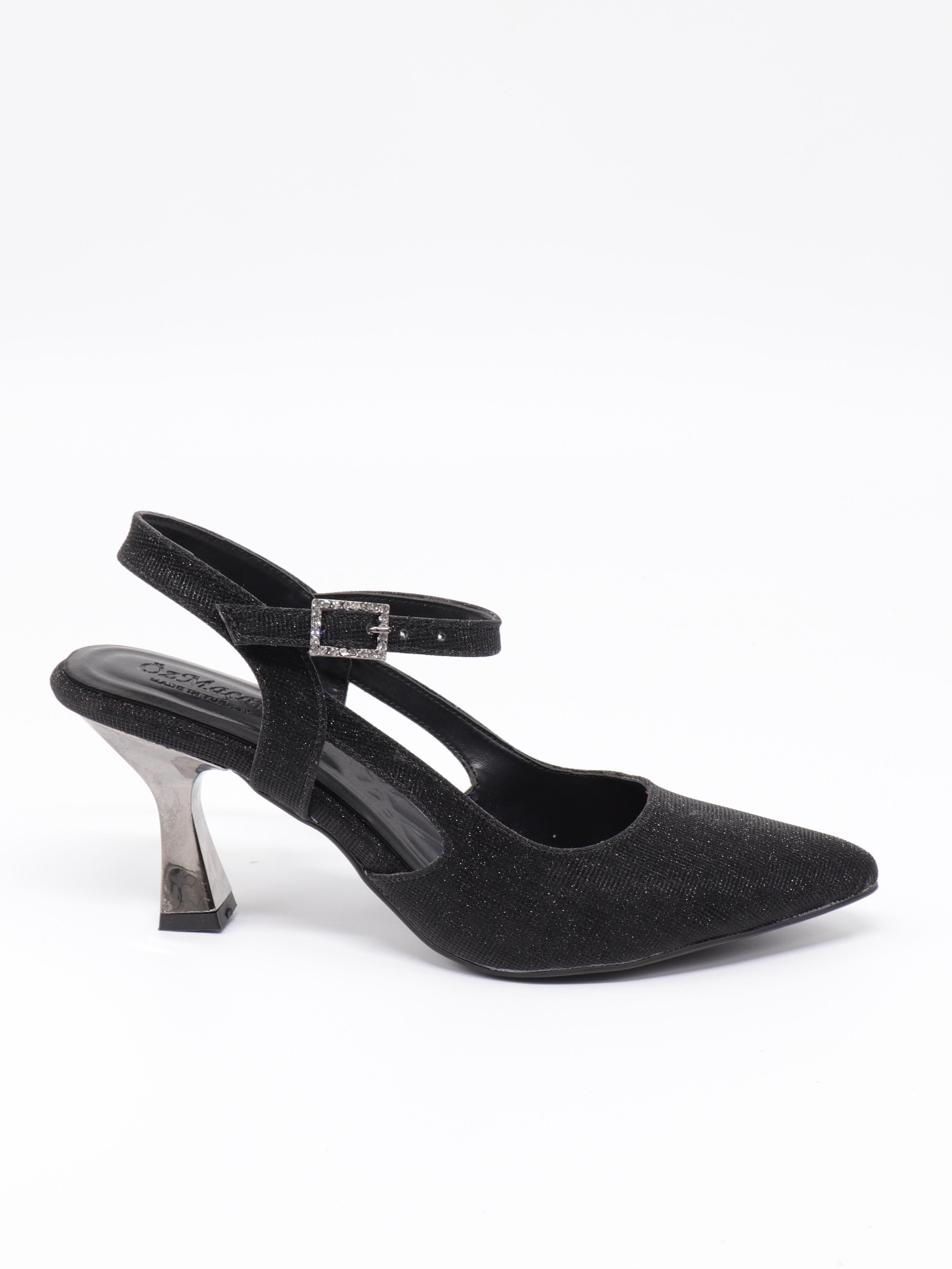 Nesil Shoes Özma 362 Siyah Simli Topuklu Kadın Ayakkabı