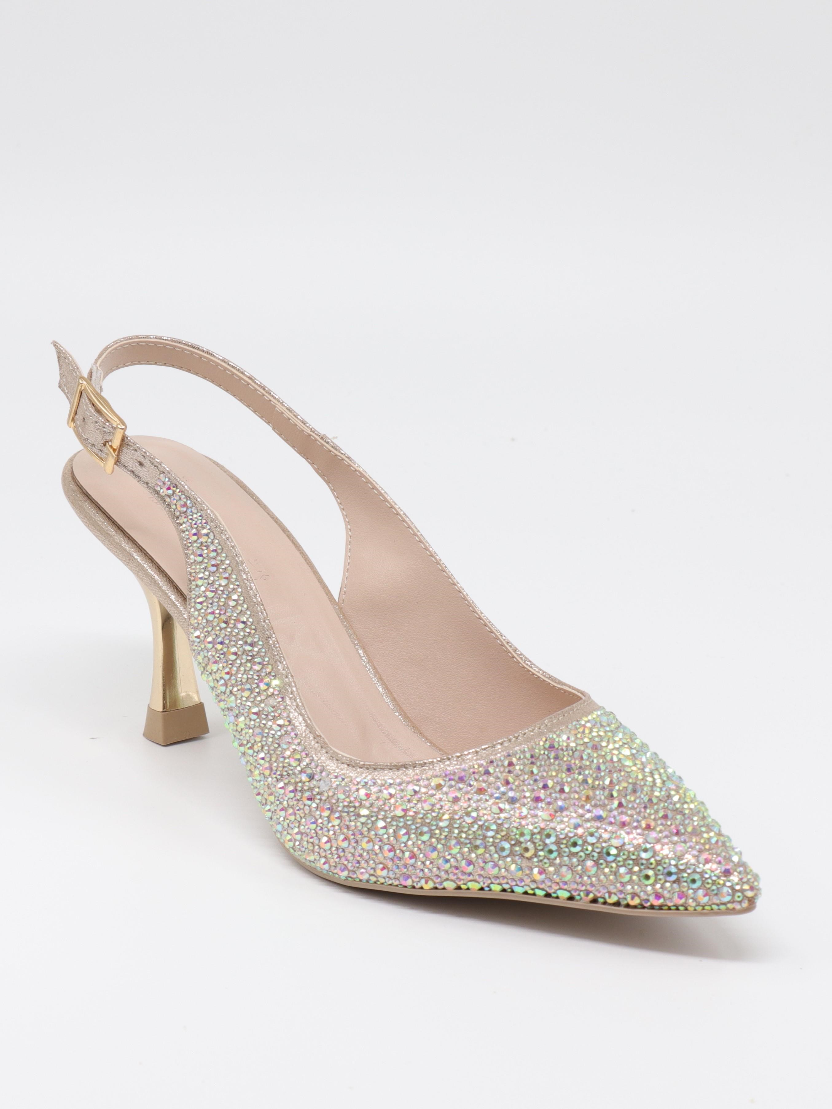 Nesil Shoes Özma 404 Altın Taşlı Topuklu A. Açık Kadın Ayakkabı