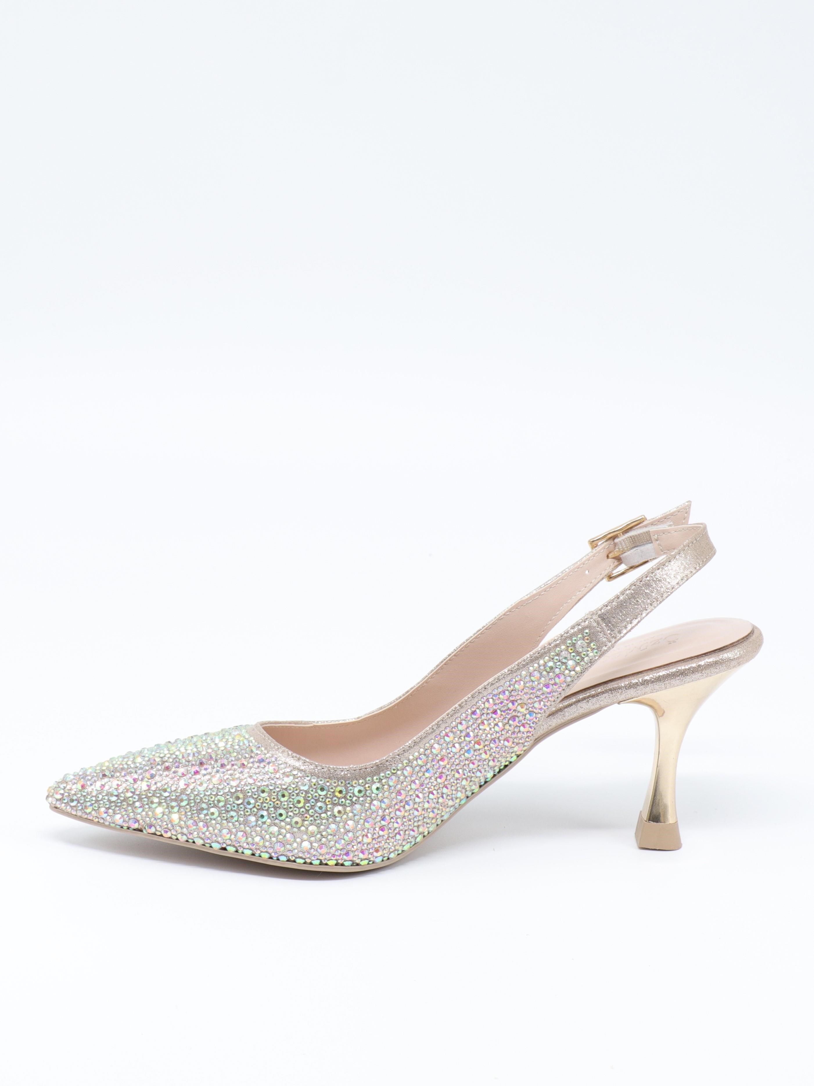 Nesil Shoes Özma 404 Altın Taşlı Topuklu A. Açık Kadın Ayakkabı