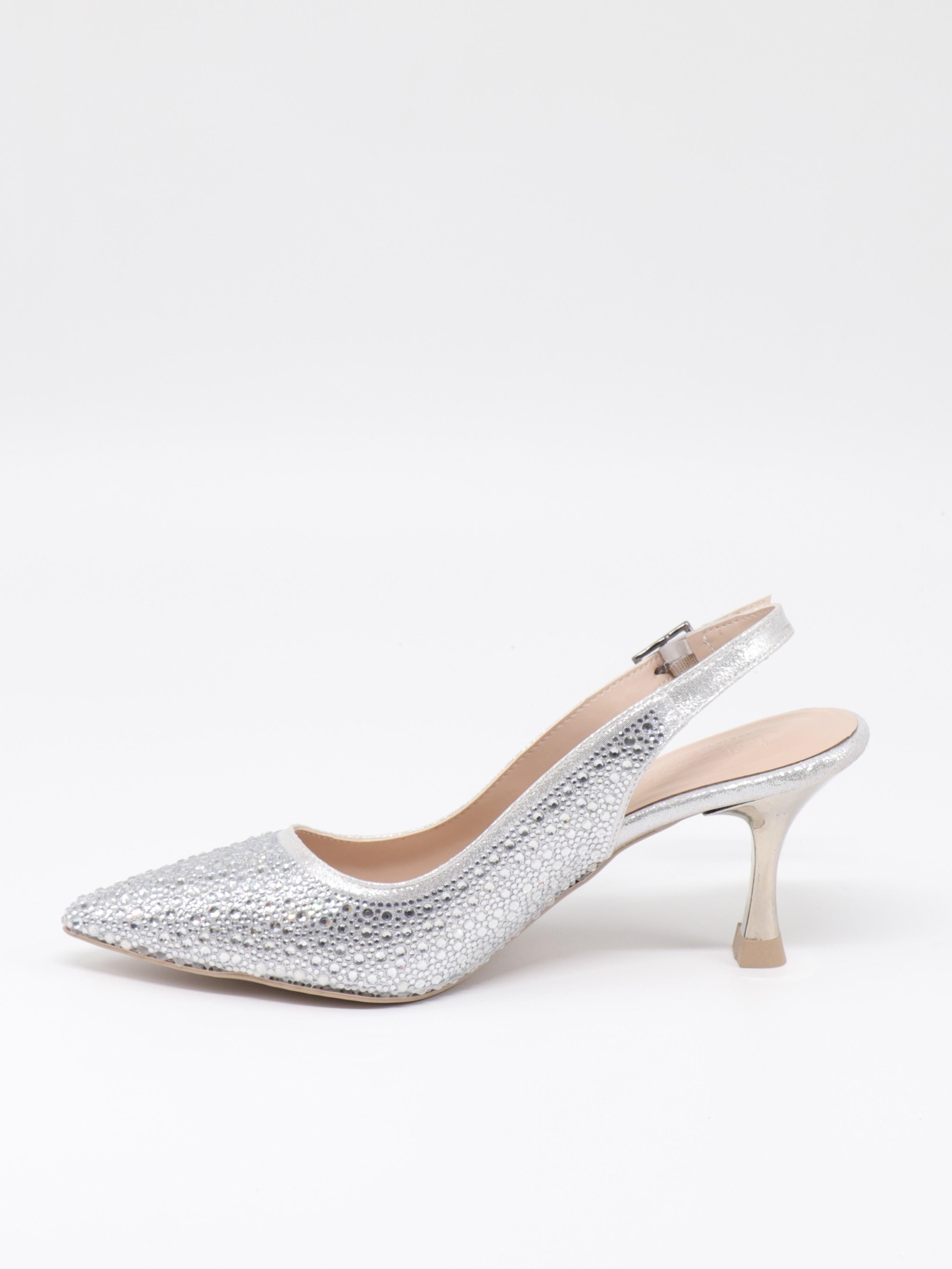 Nesil Shoes Özma 404 Gümüş Taşlı Topuklu Kadın Stiletto