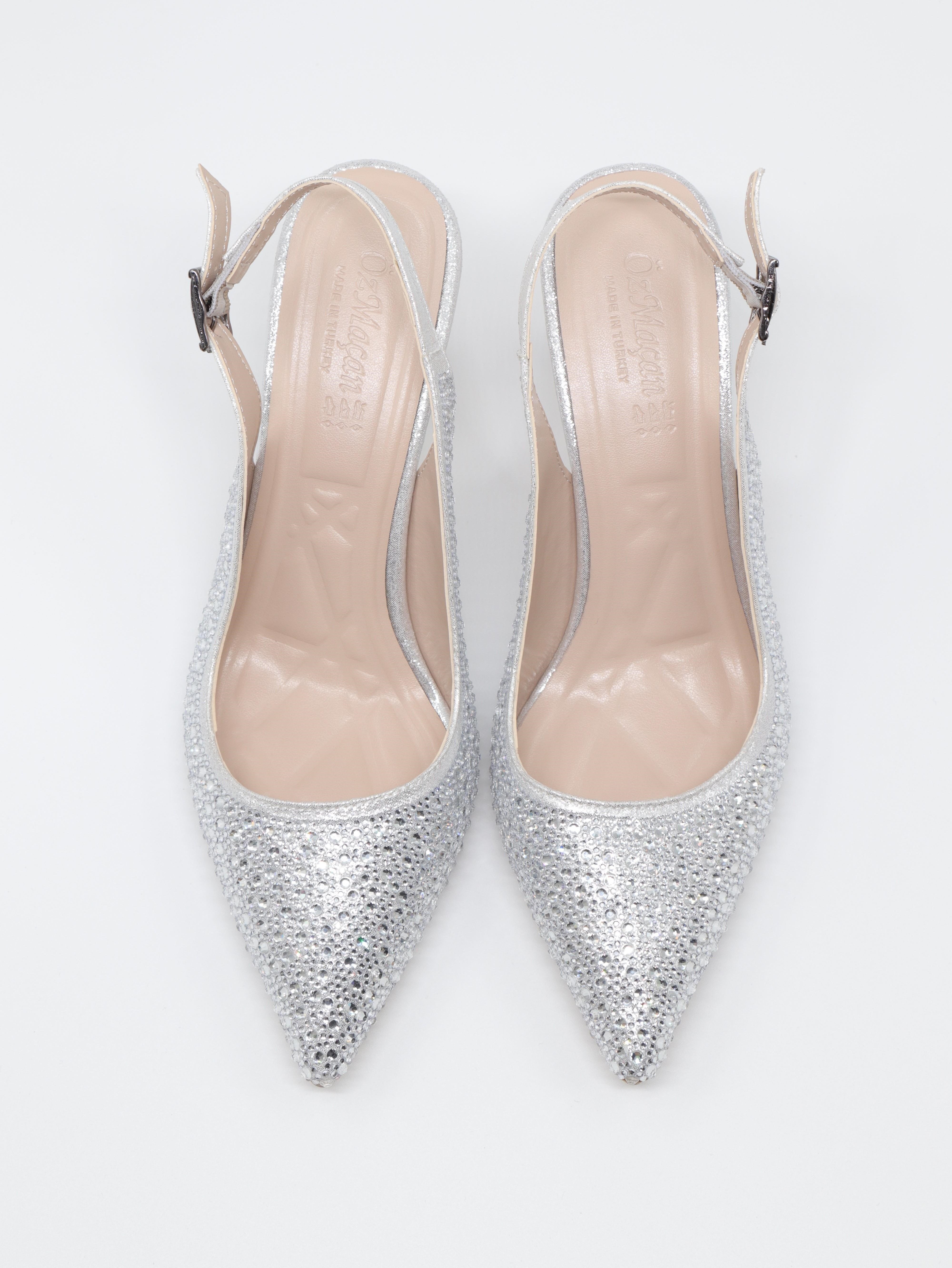 Nesil Shoes Özma 404 Gümüş Taşlı Topuklu Kadın Stiletto