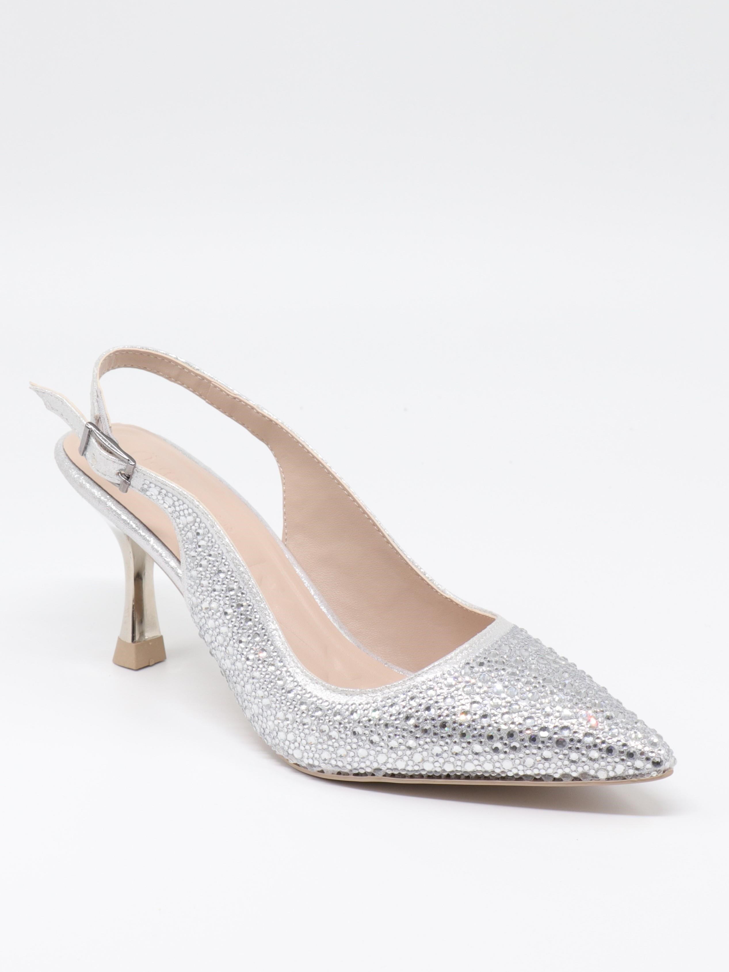 Nesil Shoes Özma 404 Gümüş Taşlı Topuklu Kadın Stiletto