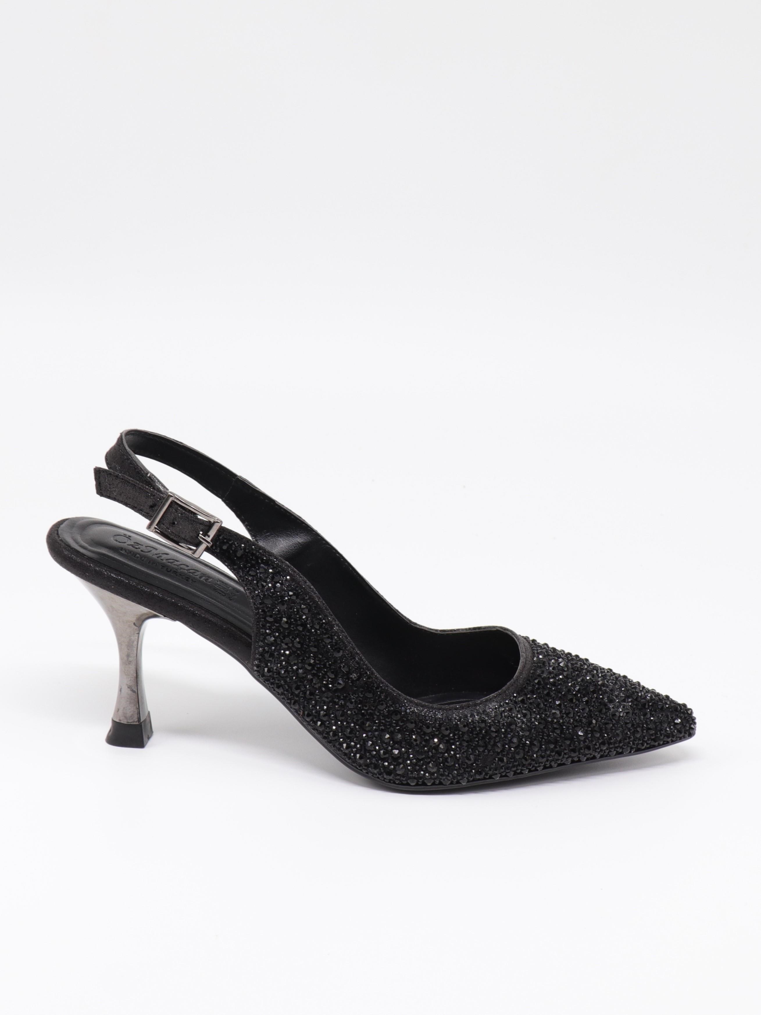 Nesil Shoes Özma 404 Siyah Taşlı Topuklu Kadın Stiletto