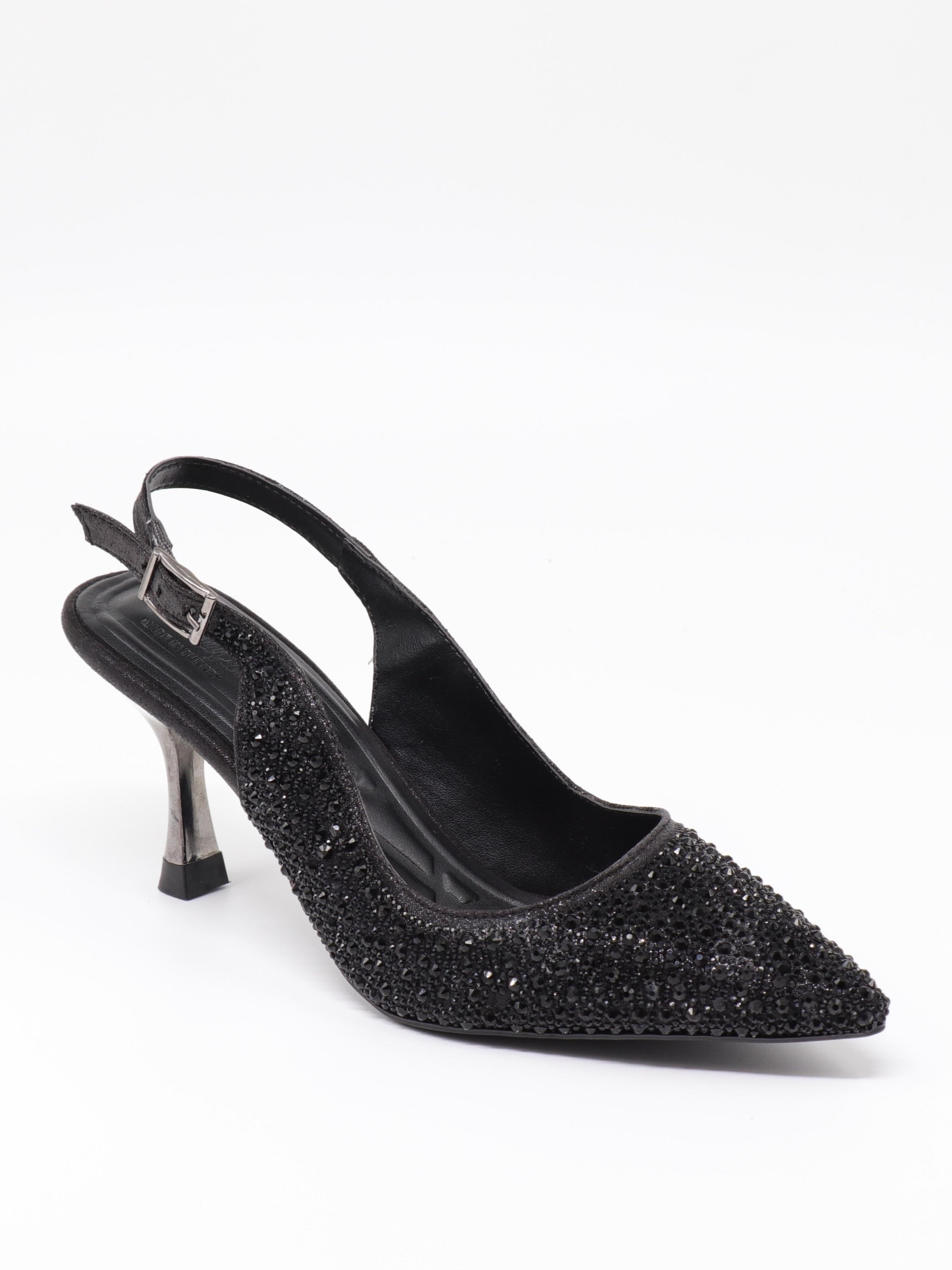 Nesil Shoes Özma 404 Siyah Taşlı Topuklu Kadın Stiletto