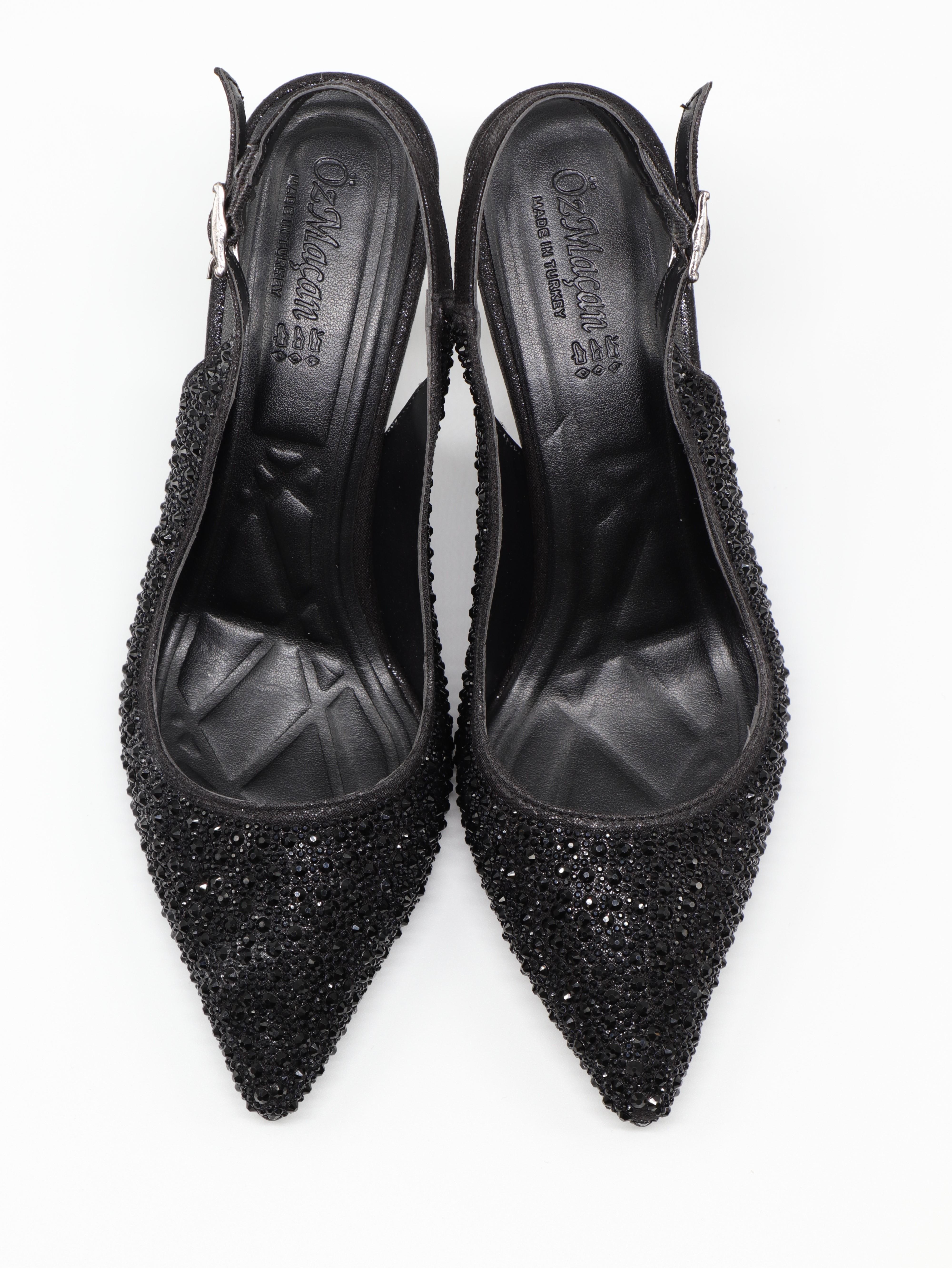 Nesil Shoes Özma 404 Siyah Taşlı Topuklu Kadın Stiletto