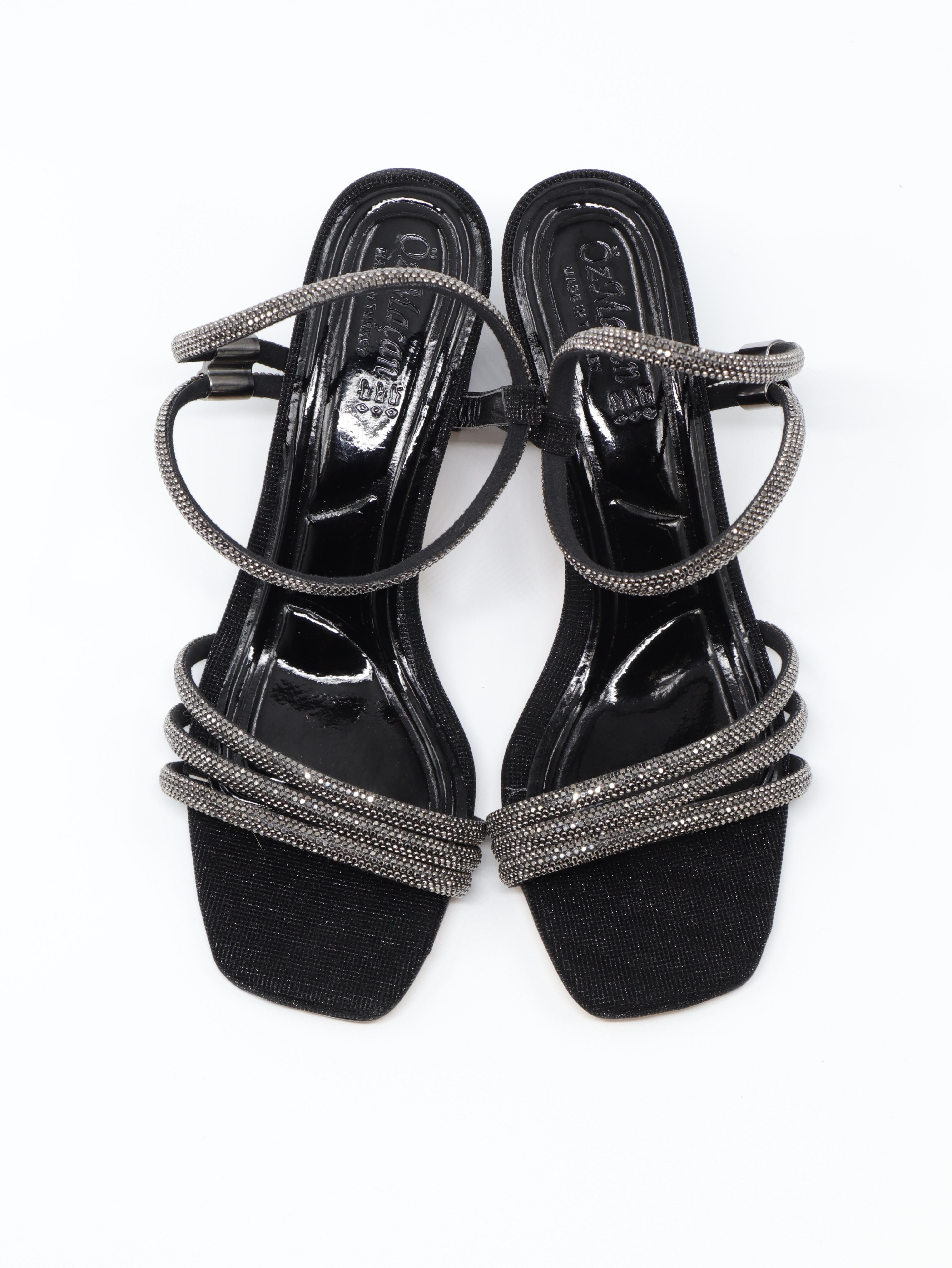 Nesil Shoes Özma 6474 Siyah Simli Kadın Sandalet