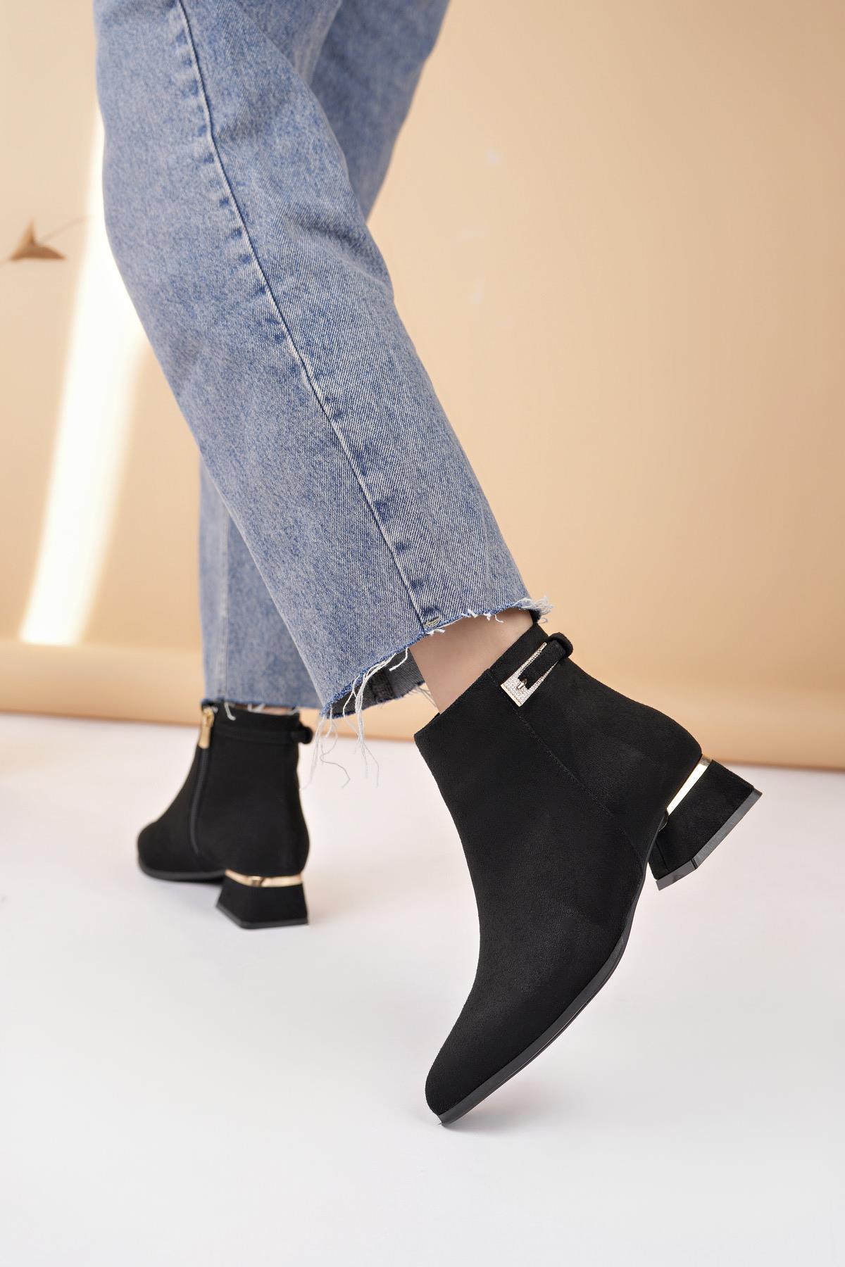 Nesil Shoes Özma 701 Siyah Süet Topuklu Kışlık Kadın Bot