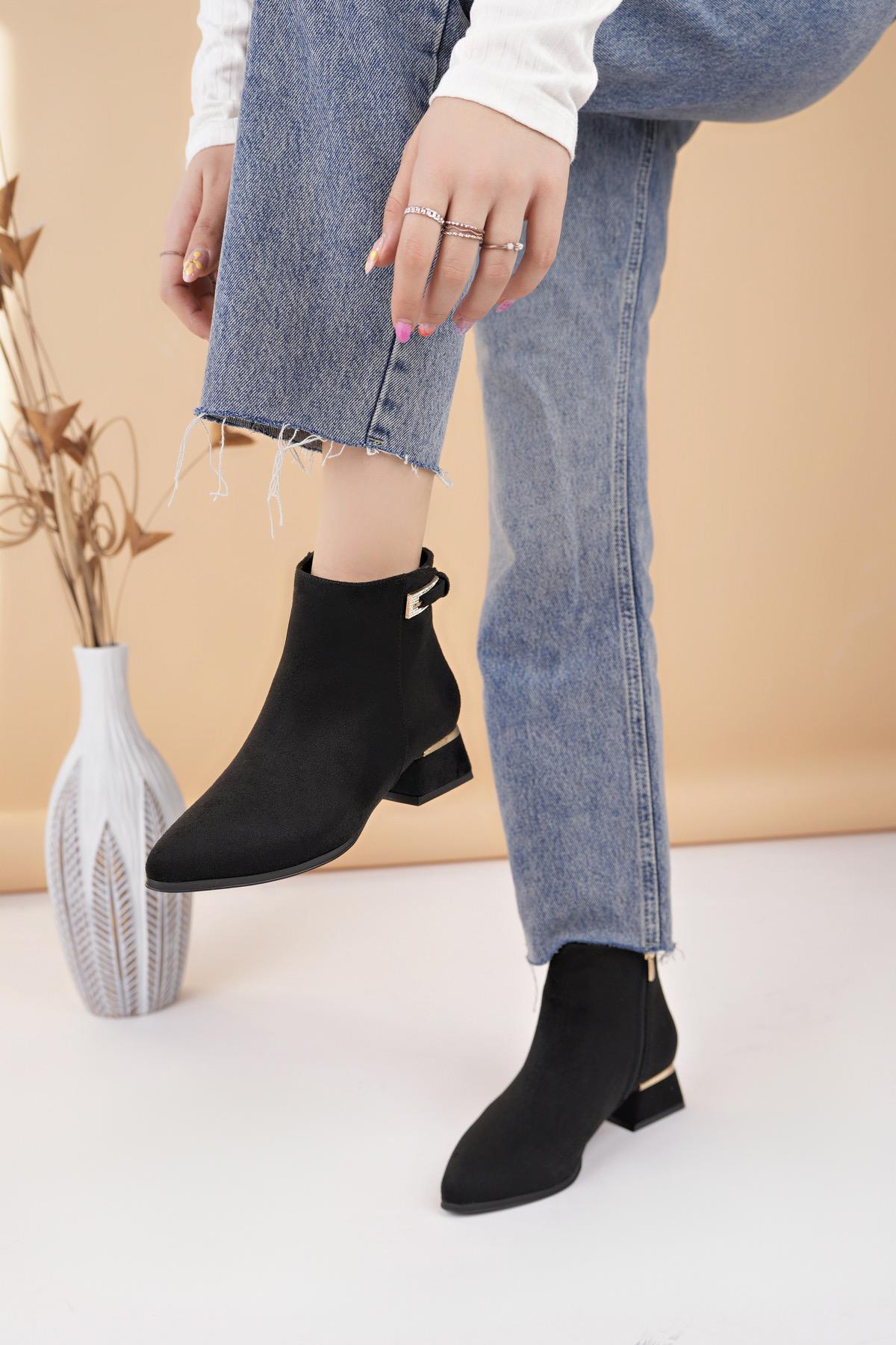 Nesil Shoes Özma 701 Siyah Süet Topuklu Kışlık Kadın Bot