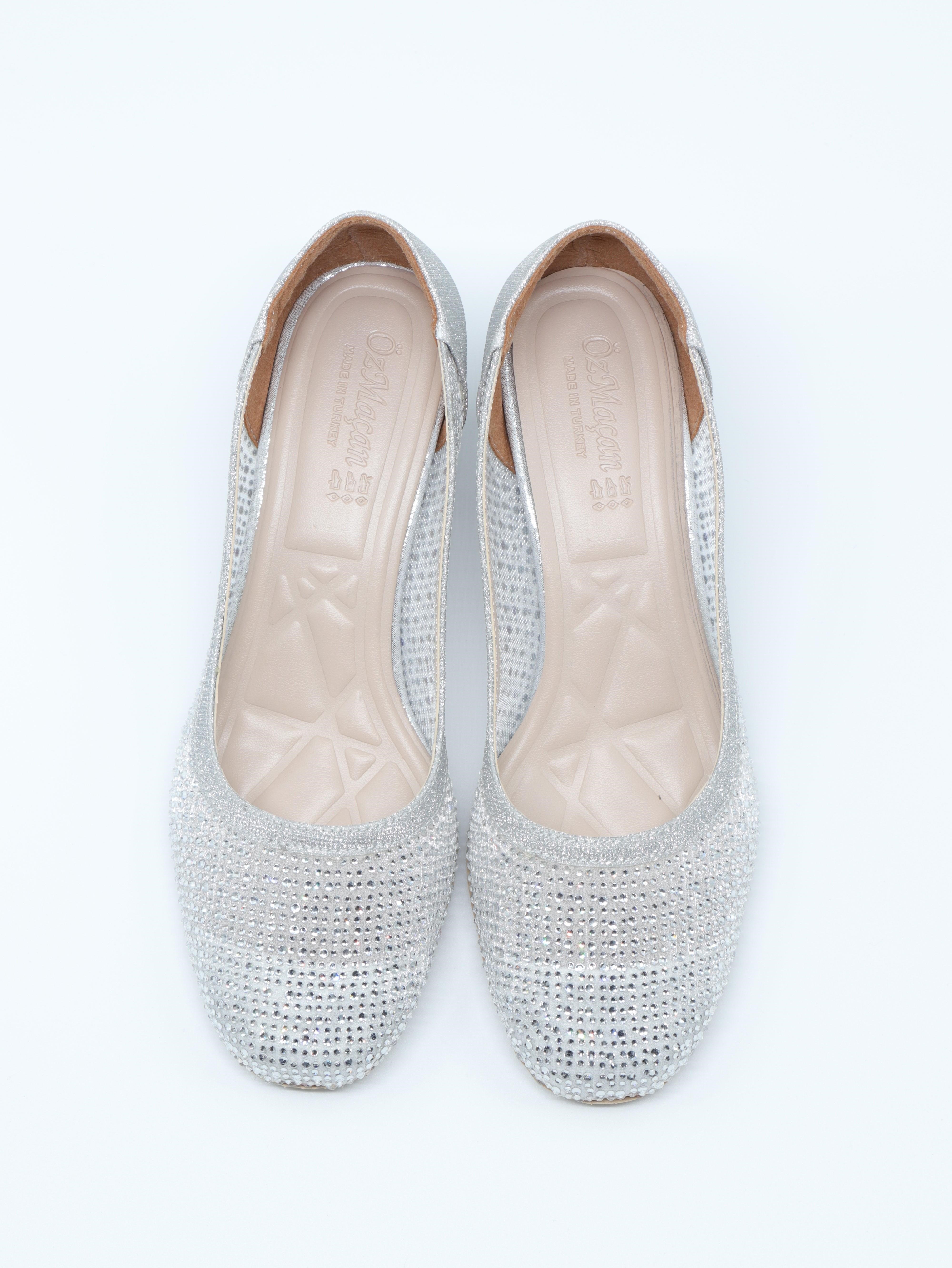 Nesil Shoes Özma 970 Gümüş Topuklu Taşlı Kadın Ayakkabı