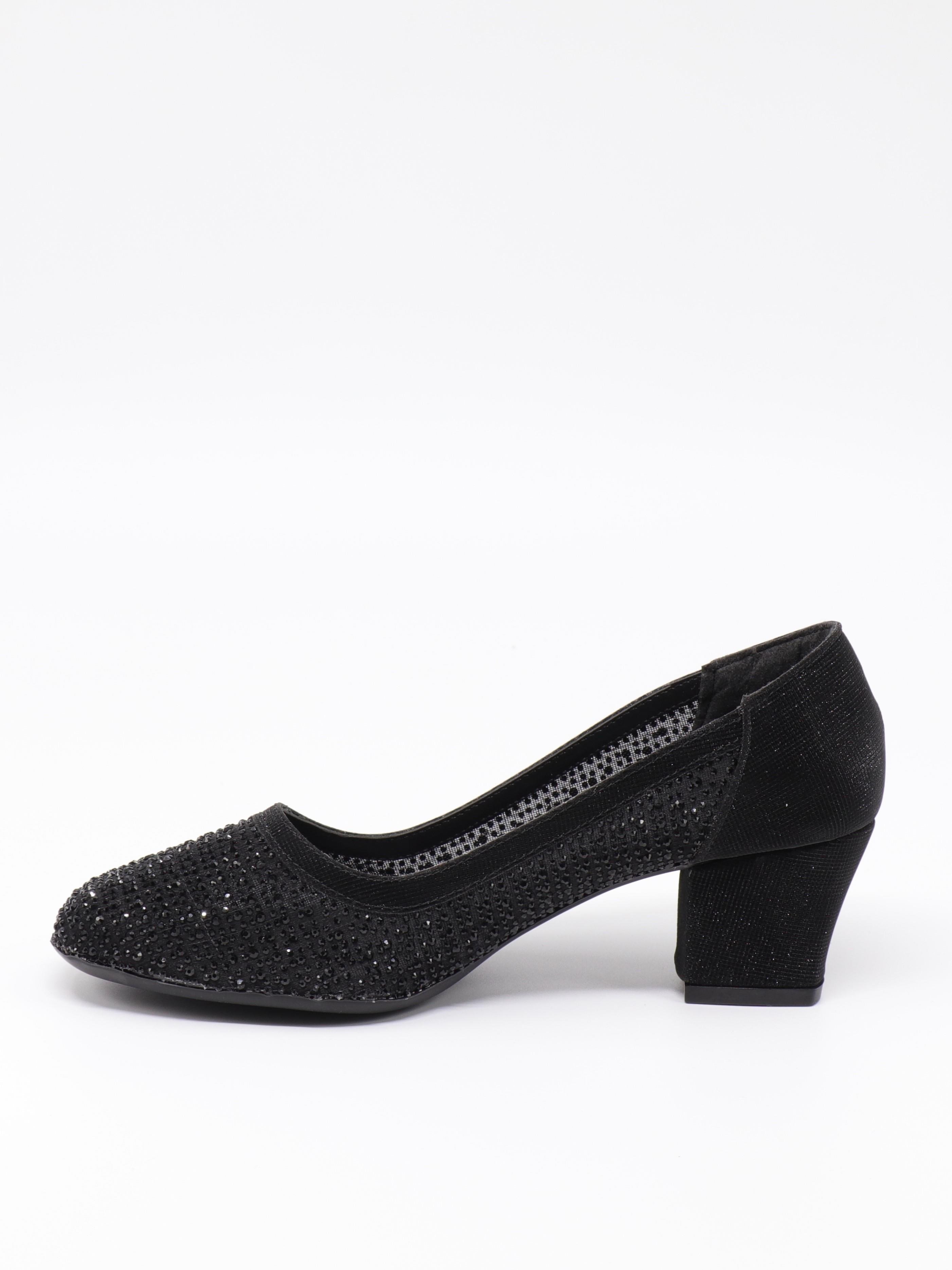 Nesil Shoes Özma 970 Siyah Topuklu Taşlı Kadın Ayakkabı
