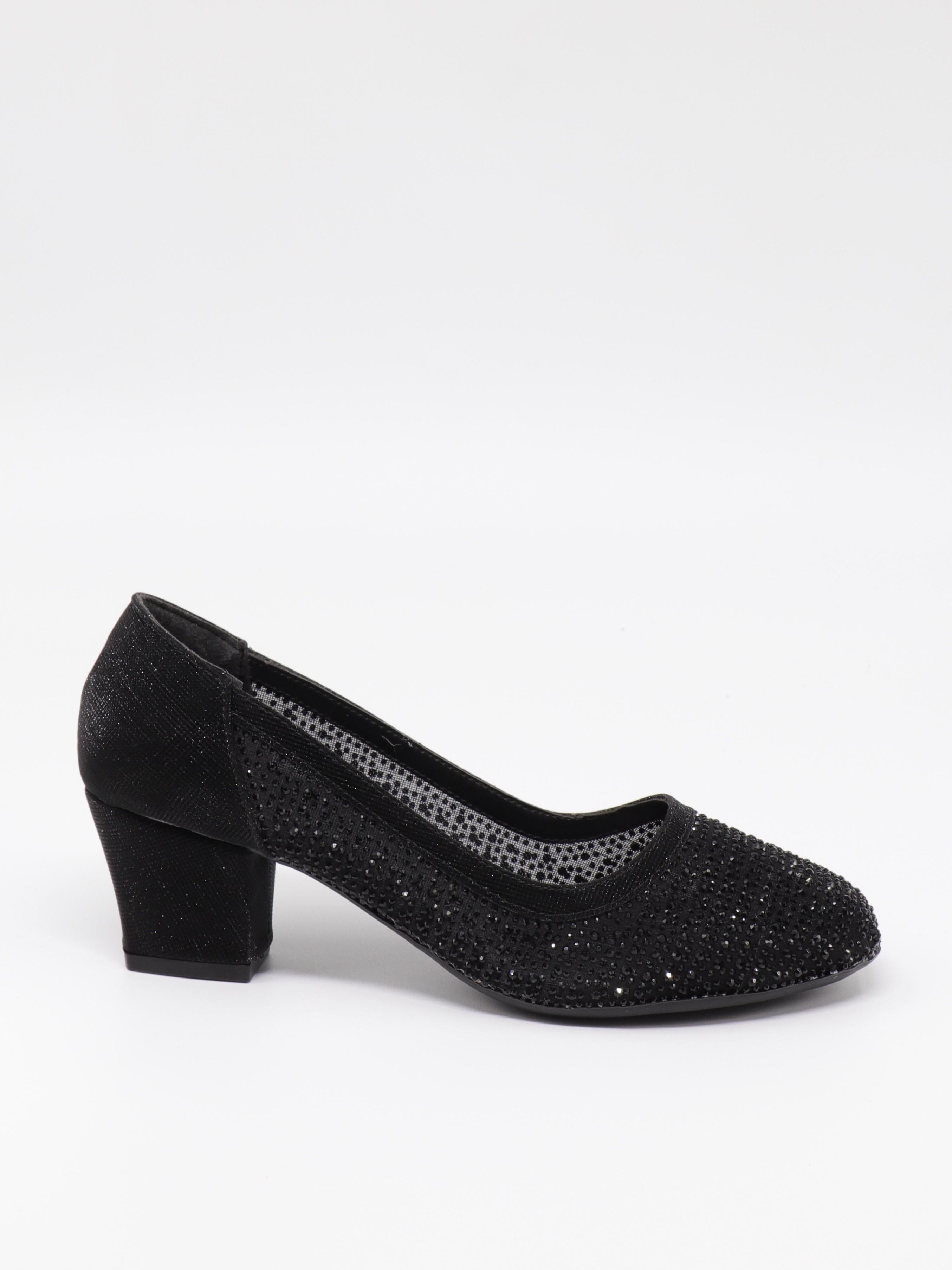 Nesil Shoes Özma 970 Siyah Topuklu Taşlı Kadın Ayakkabı
