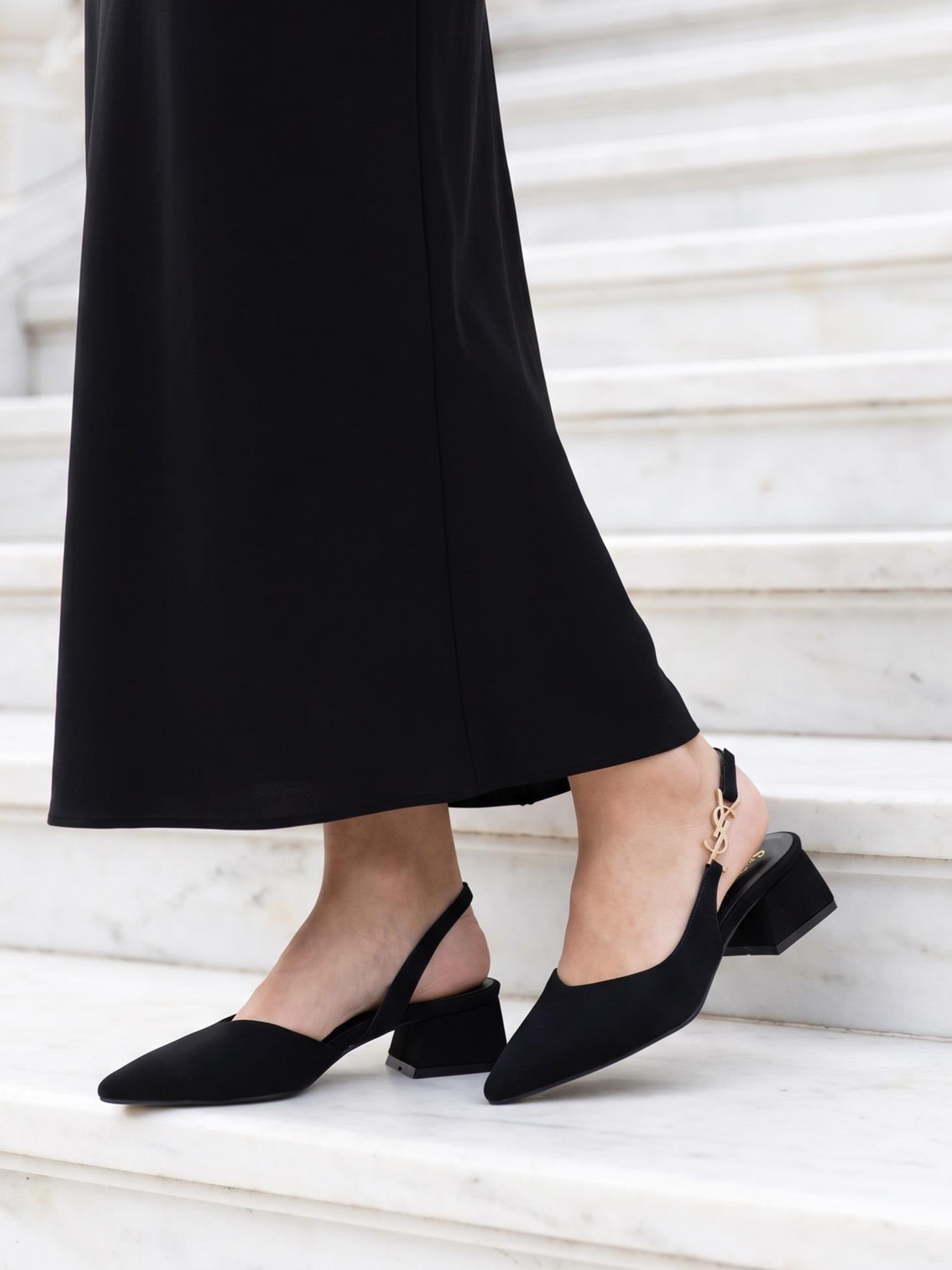 Nesil Shoes Peri 3655 Siyah Saten Kadın Sandalet