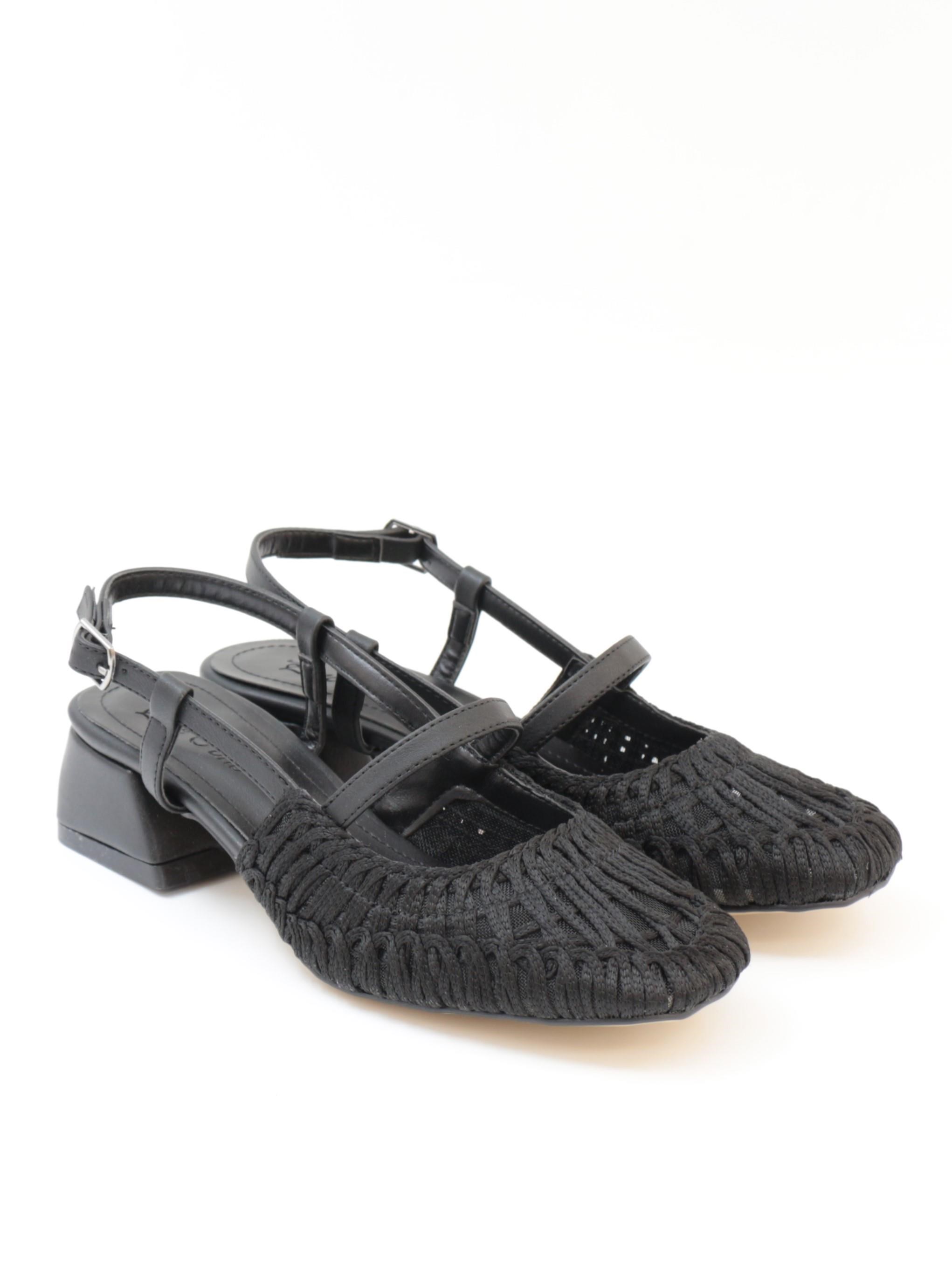 Nesil Shoes Pine 2023 Siyah Topuklu Örgü Kadın Sandalet