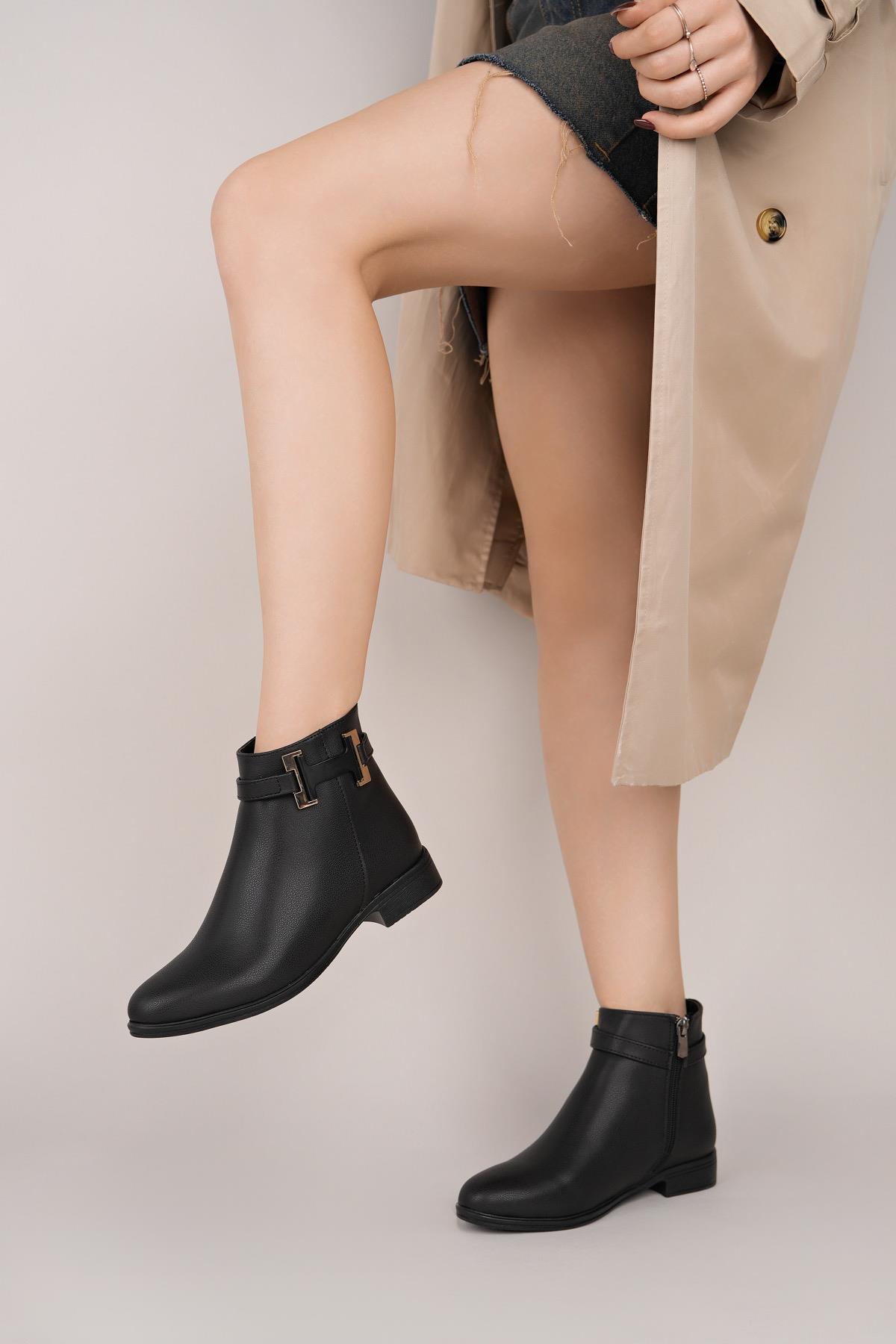 Nesil Shoes Sdf 082 Siyah Fermuarlı Günlük Kadın Bot