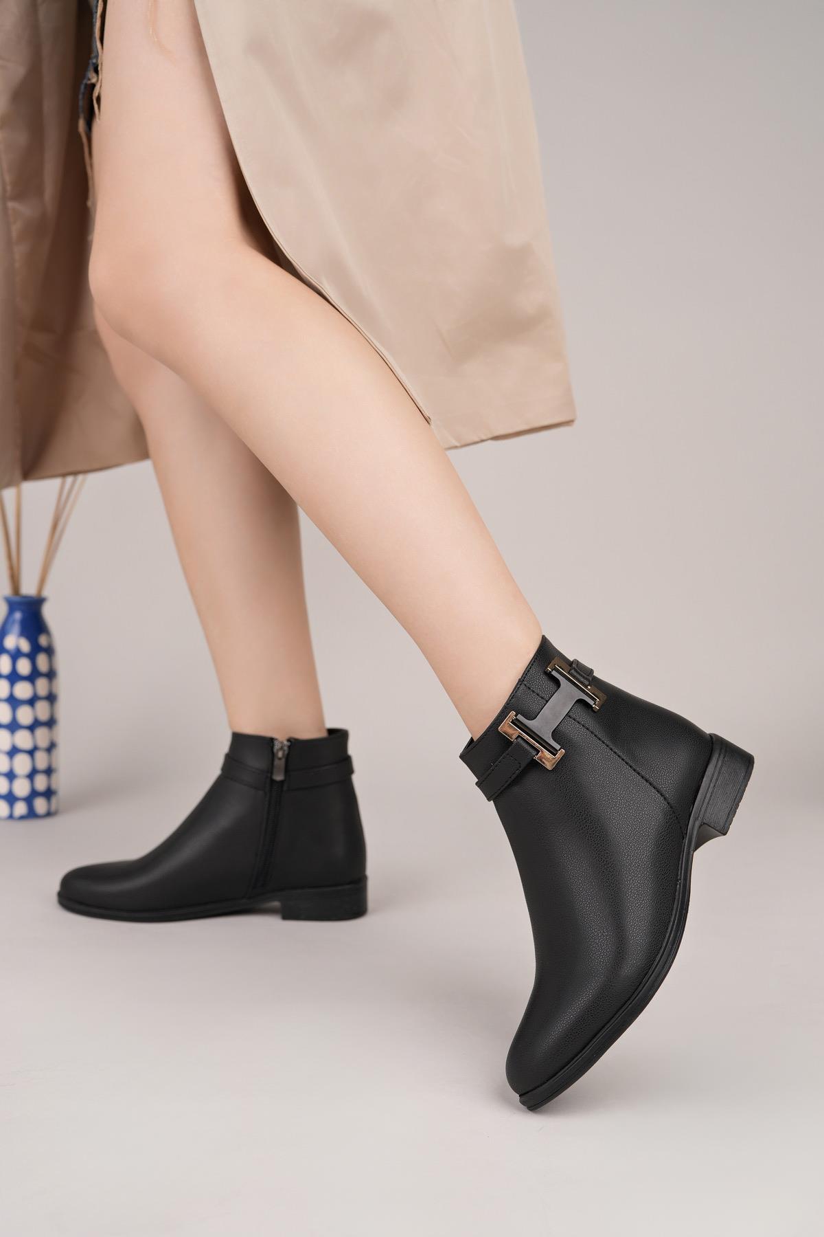 Nesil Shoes Sdf 082 Siyah Fermuarlı Günlük Kadın Bot