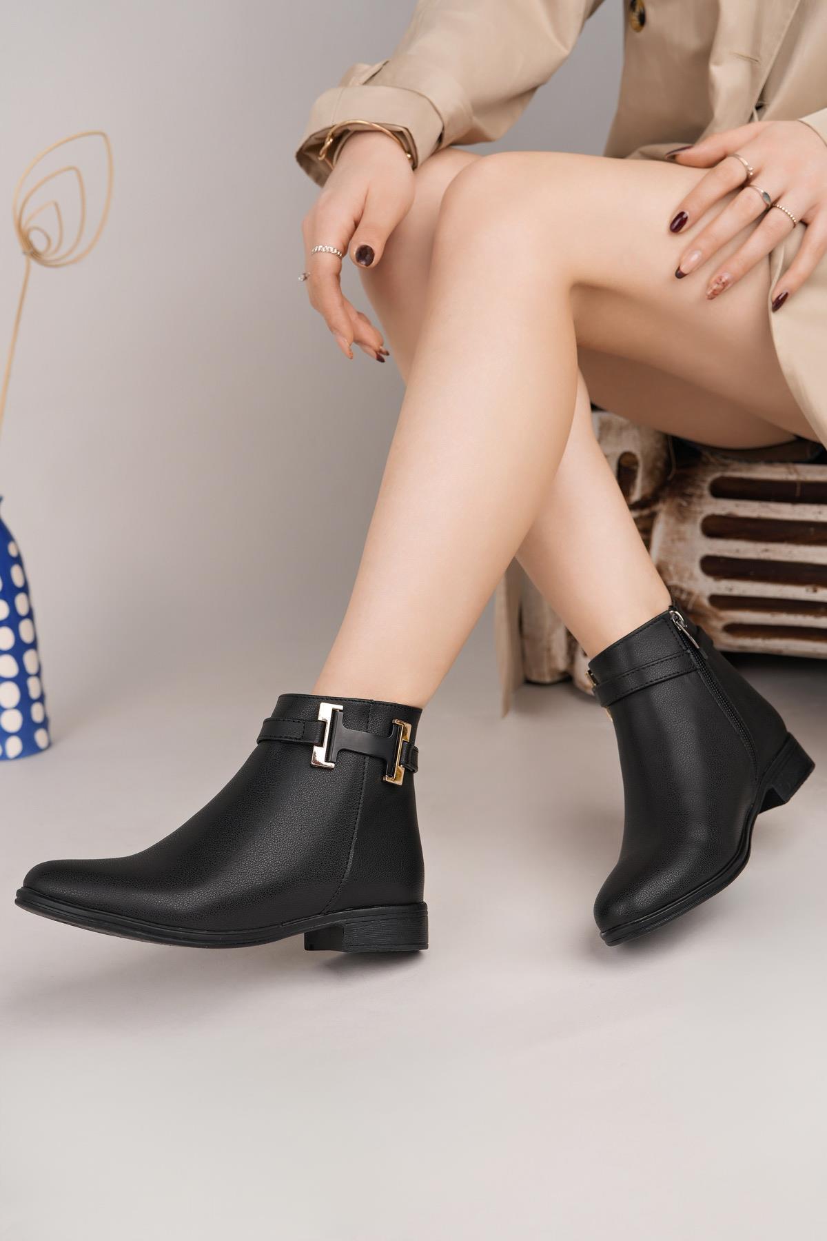 Nesil Shoes Sdf 082 Siyah Fermuarlı Günlük Kadın Bot