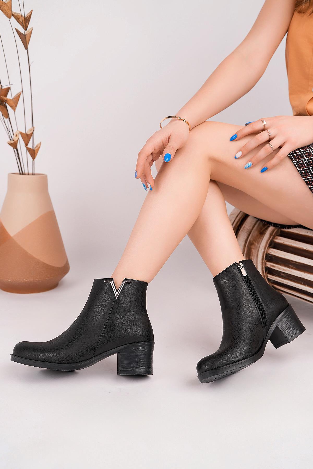 Nesil Shoes Sdf 305 Siyah Fermuarlı Günlük Kadın Bot