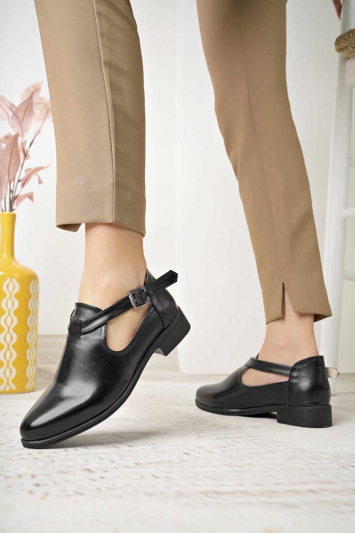 Nesil Shoes Sdf 401 Siyah Saten Tokalı Kadın Babet