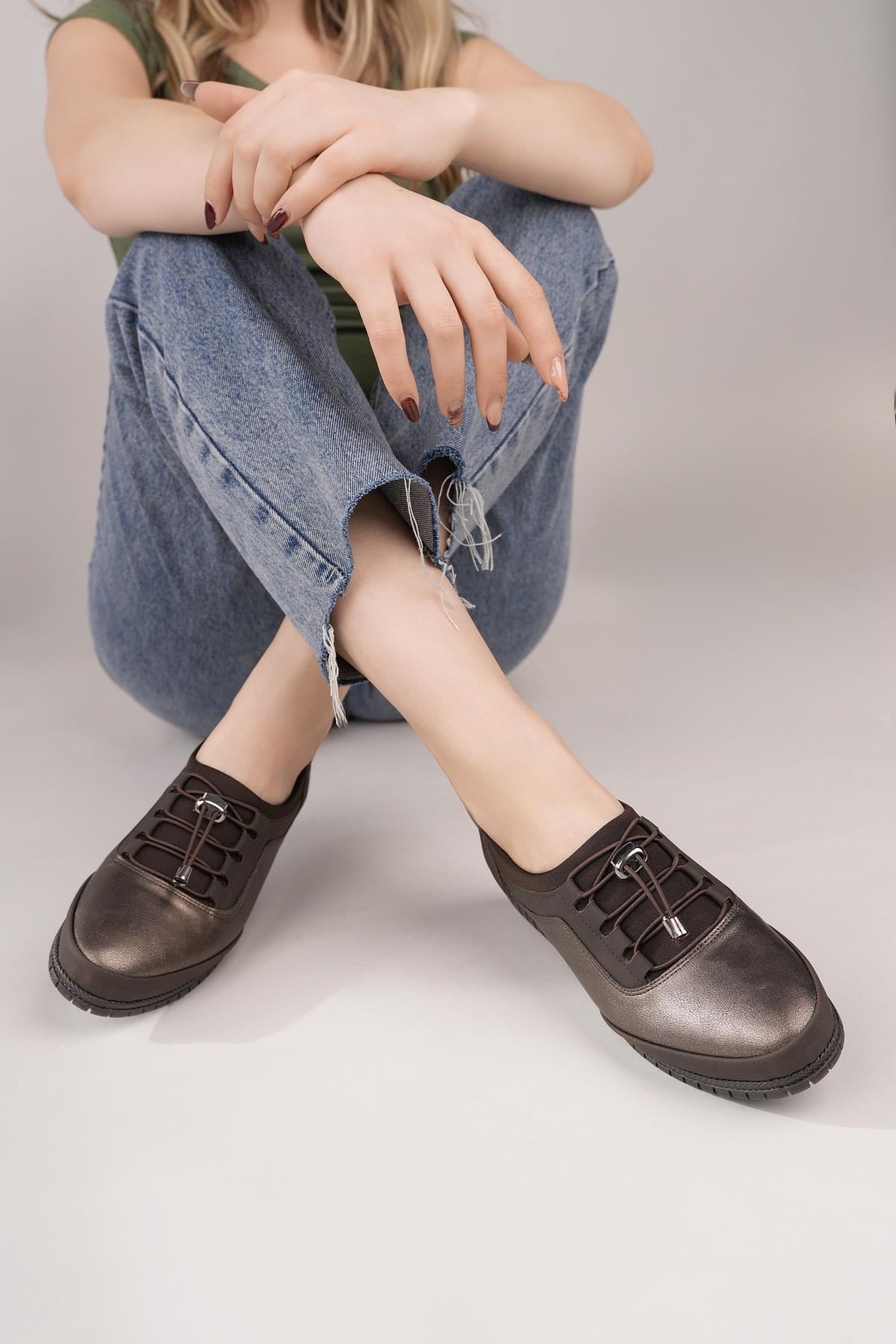 Nesil Shoes Sdf 702-1 Bakır Lastik Bağcıklı Kadın Ayakkabı