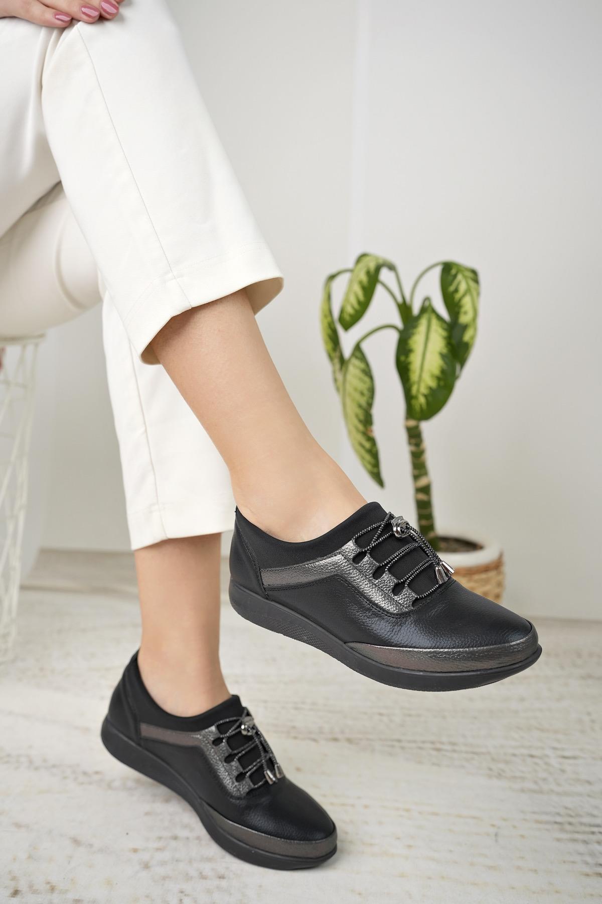 Nesil Shoes Sdf 702 Siyah Platin Anatomik Kadın Ayakkabı