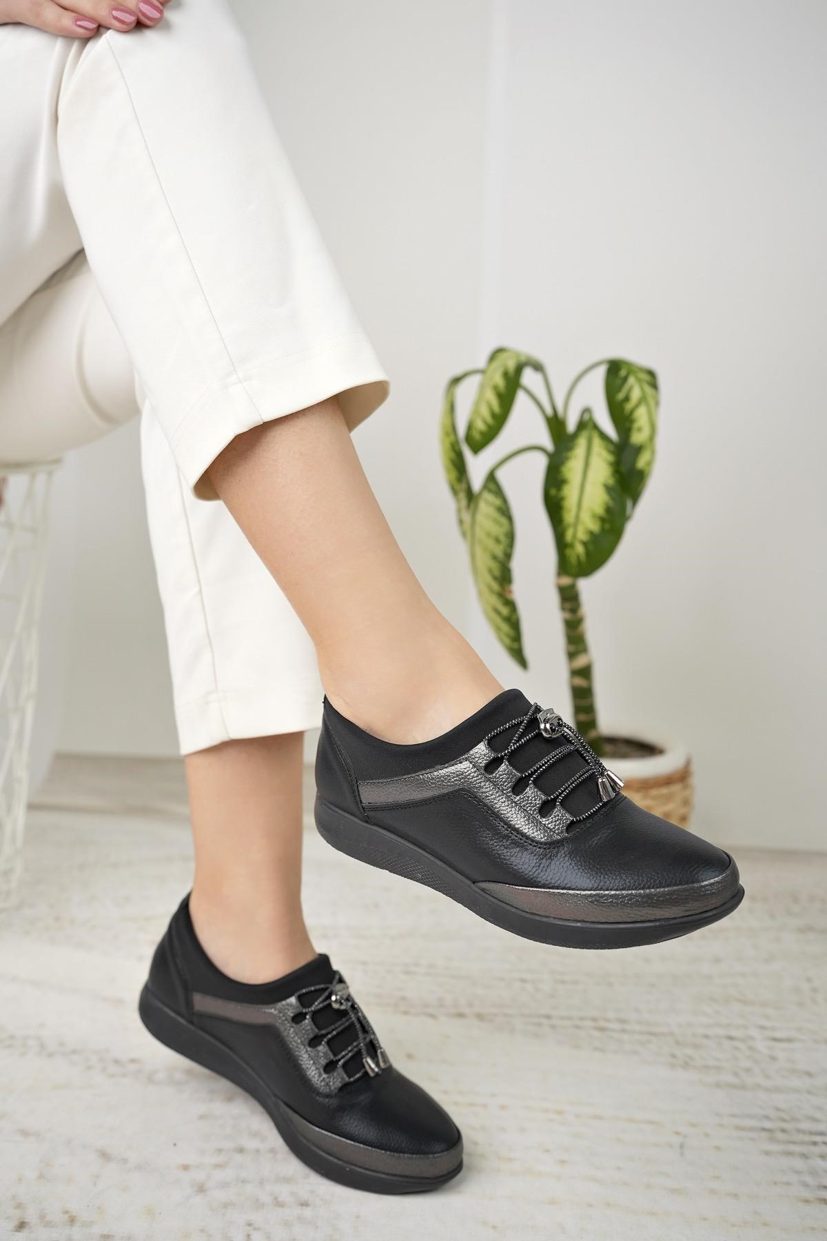 Nesil Shoes Sdf 702 Siyah Platin Anatomik Kadın Ayakkabı