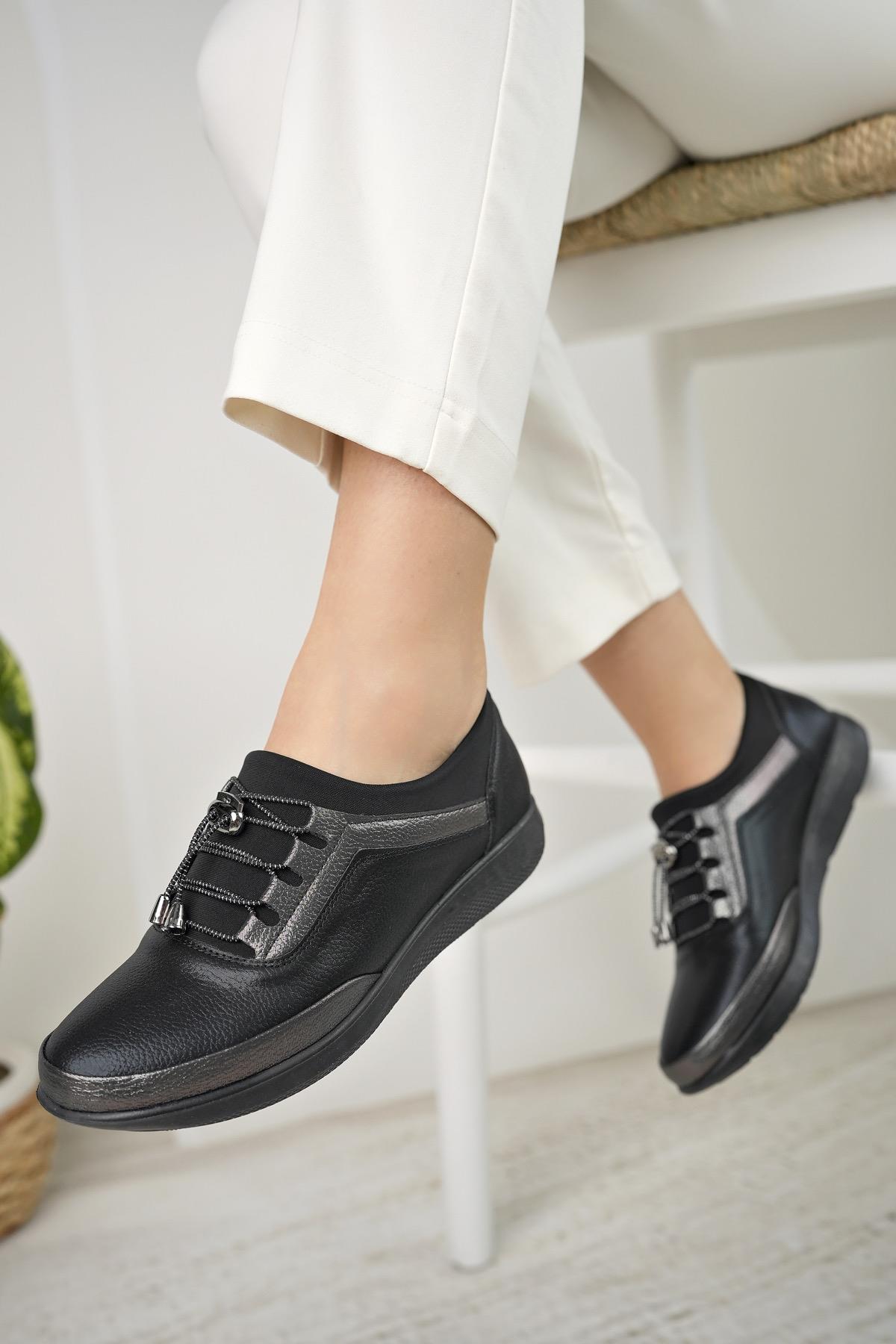 Nesil Shoes Sdf 702 Siyah Platin Anatomik Kadın Ayakkabı