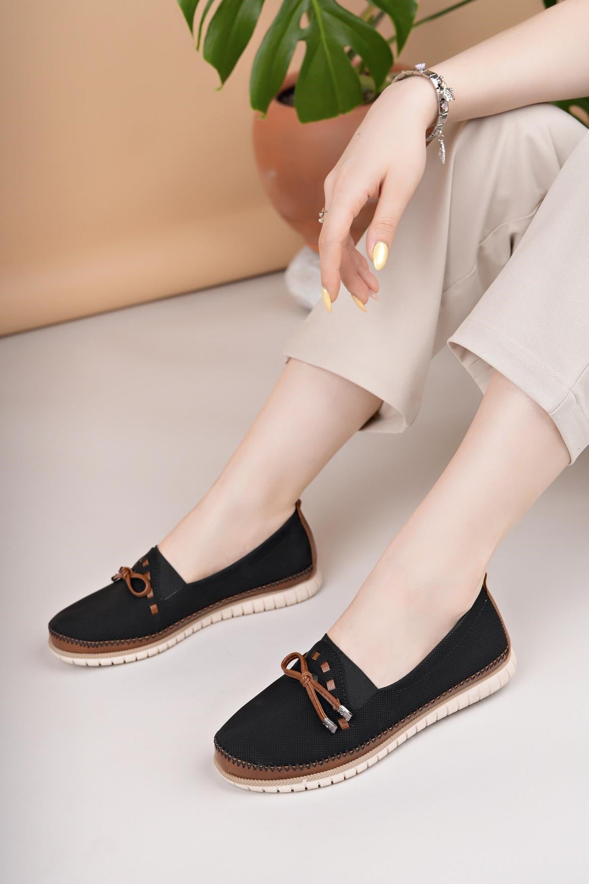 Nesil Shoes Selena 348 Siyah Taba Günlük kadın Ayakkabı
