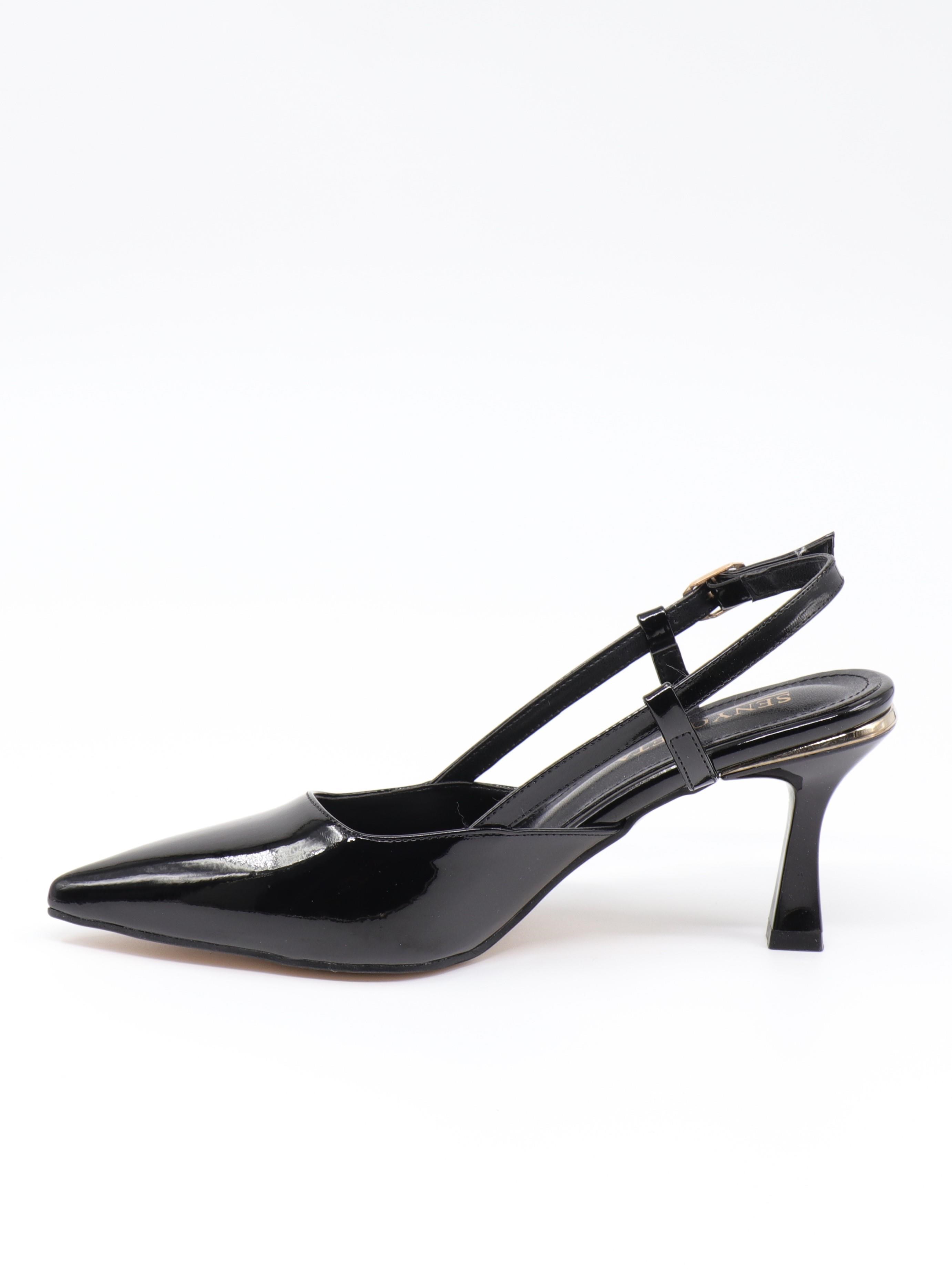 Nesil Shoes Senyo 024 Siyah Rugan Topuklu Kadın Sandalet