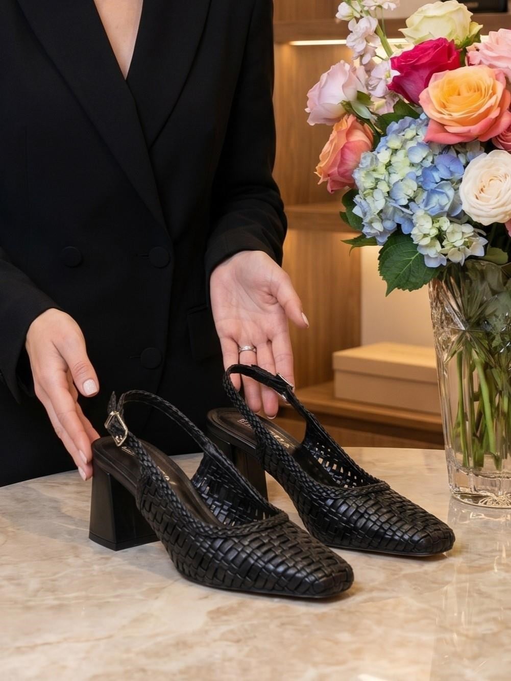 Nesil Shoes Senyo 040 Siyah Örgü Topuklu Kadın Sandalet