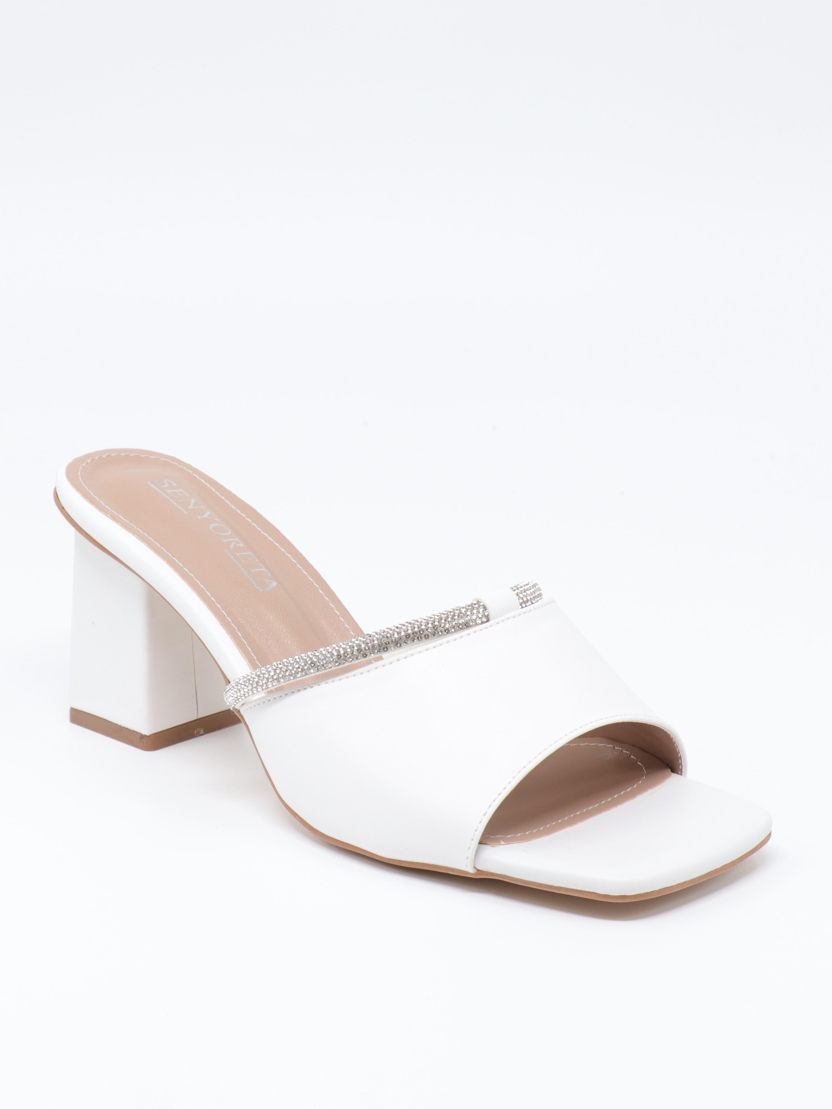 Nesil Shoes Senyo 076 Beyaz Yazlık Topuklu Kadın Terlik