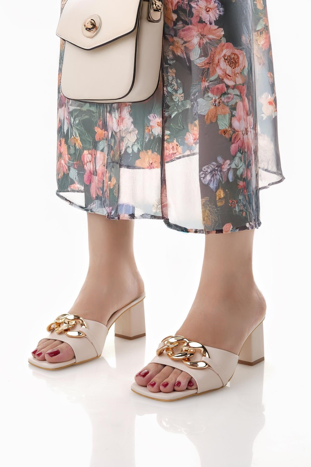Nesil Shoes Senyo 080 Ten Zincir Tokalı Kadın Terlik