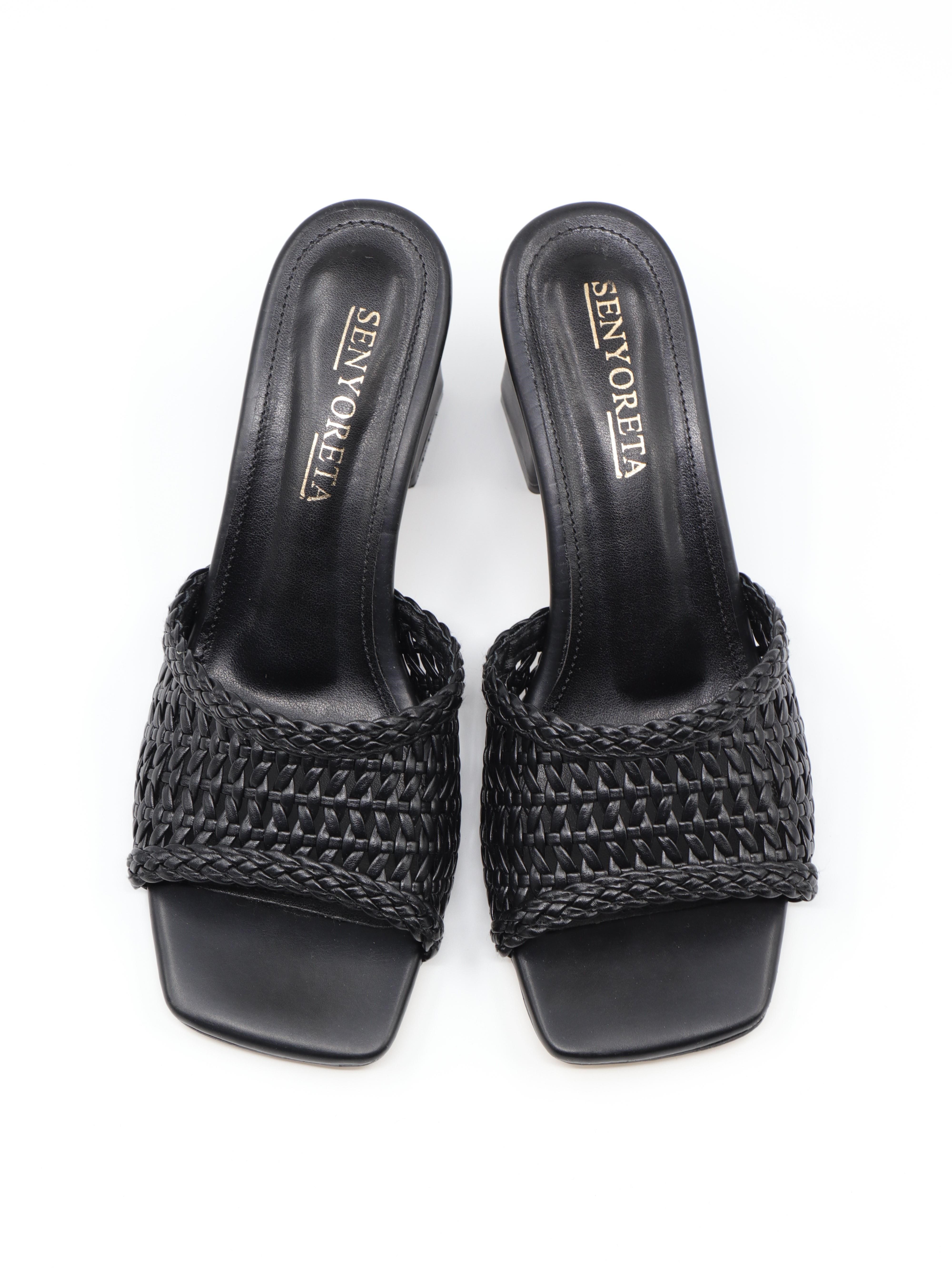 Nesil Shoes Senyo 081 Siyah Örgü Topuklu Kadın Terlik