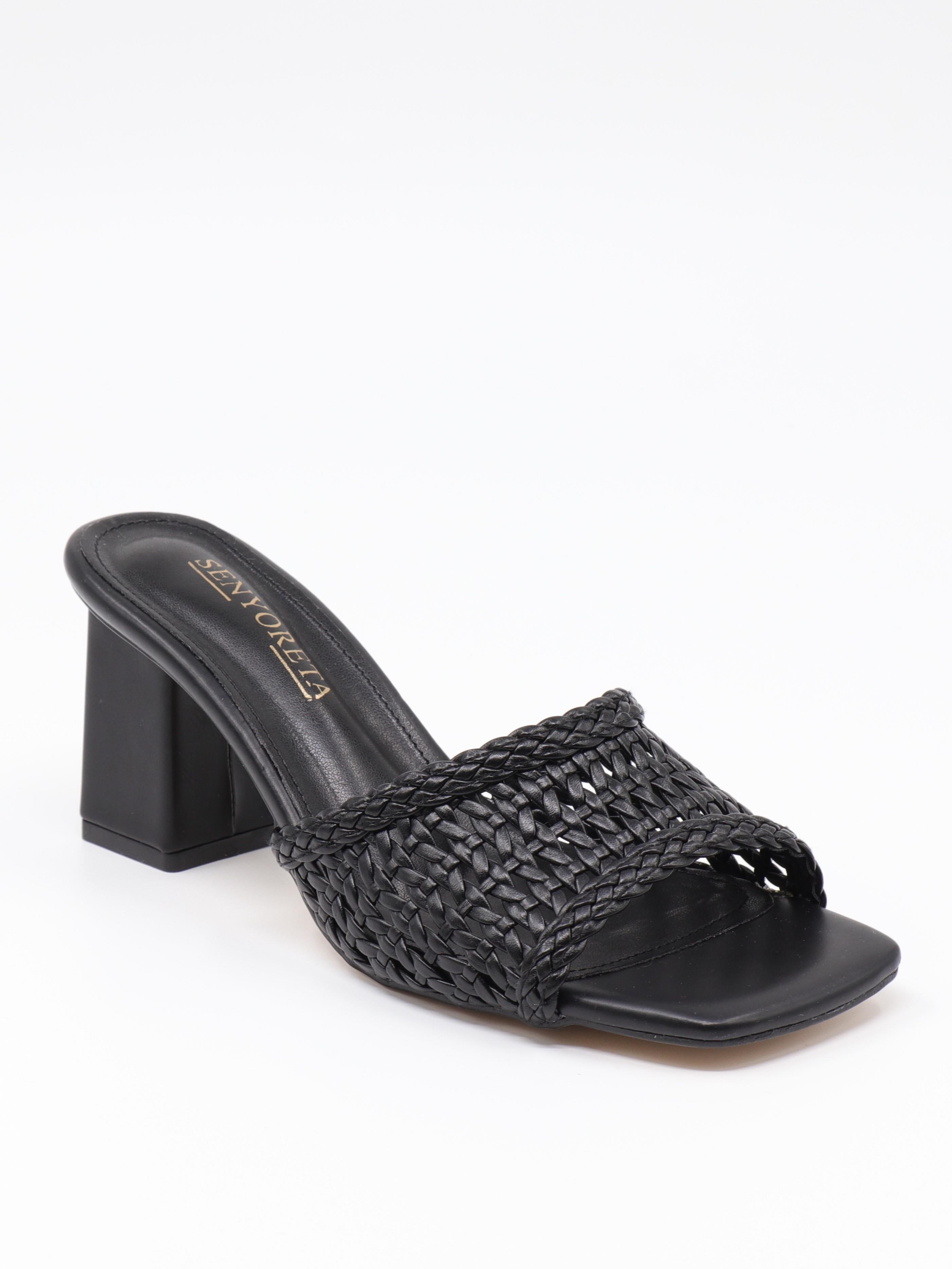 Nesil Shoes Senyo 081 Siyah Örgü Topuklu Kadın Terlik