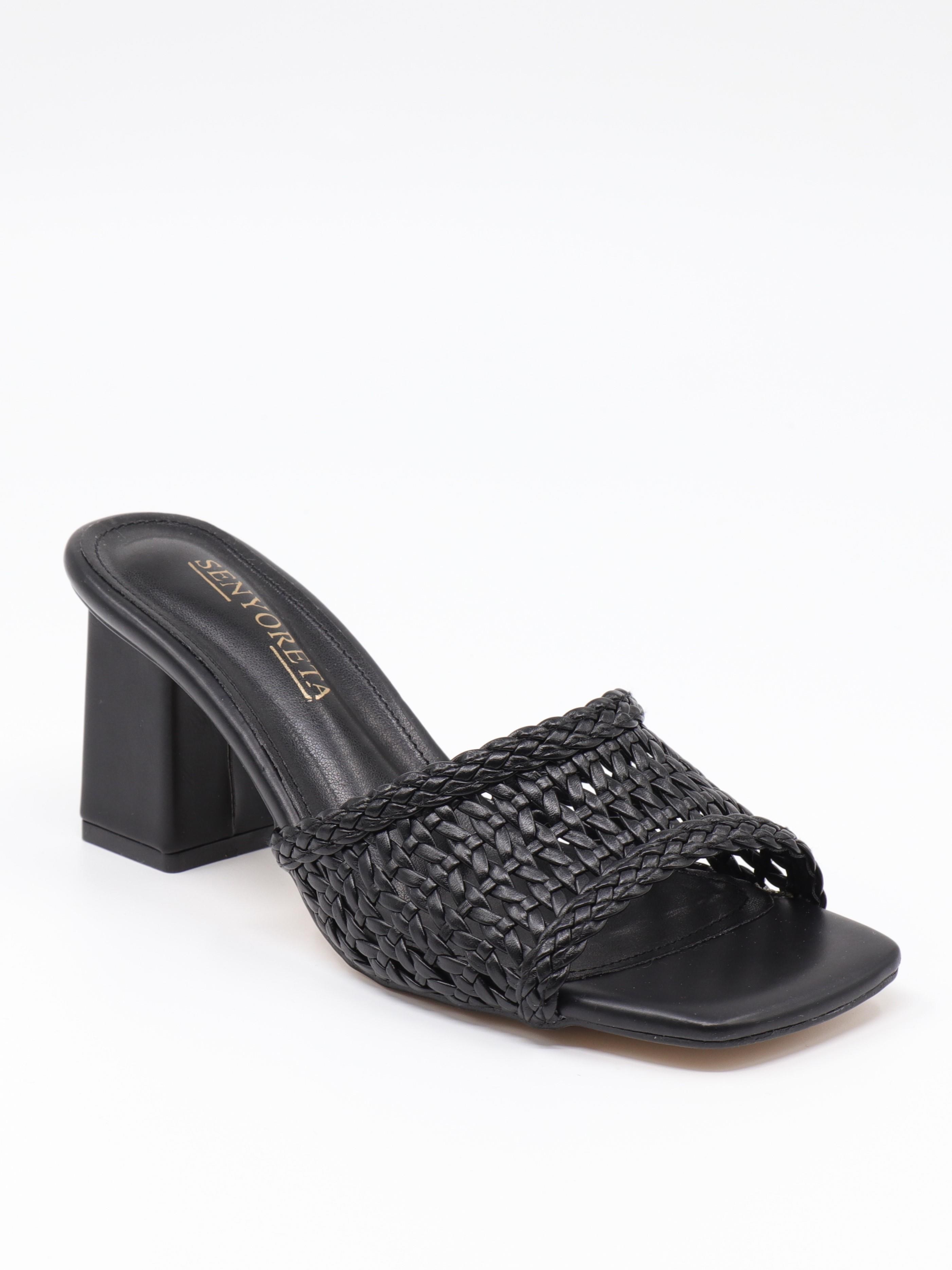 Nesil Shoes Senyo 081 Siyah Örgü Topuklu Kadın Terlik