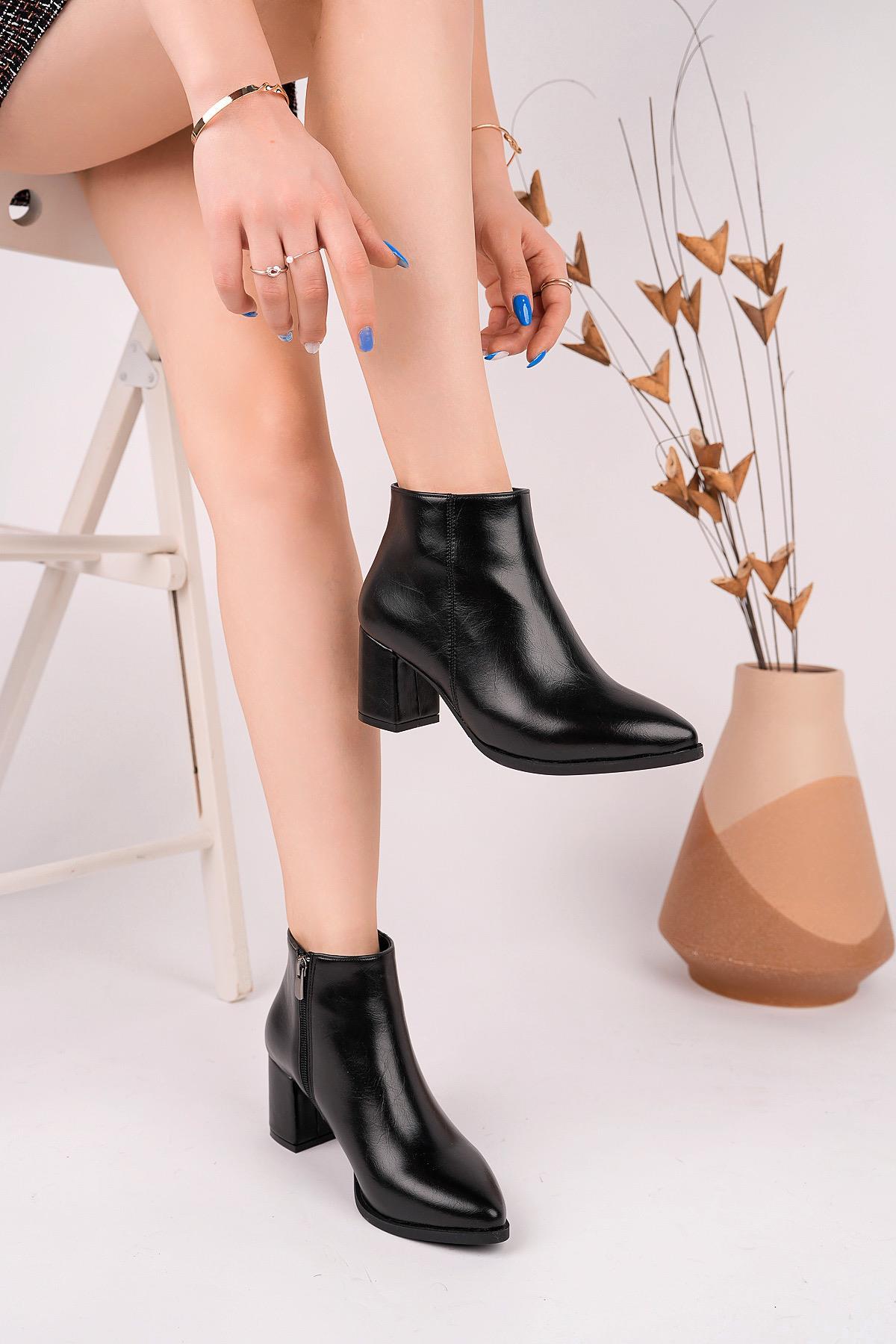 Nesil Shoes Senyo 850 Parlak Siyah Fermuarlı Kadın Bot