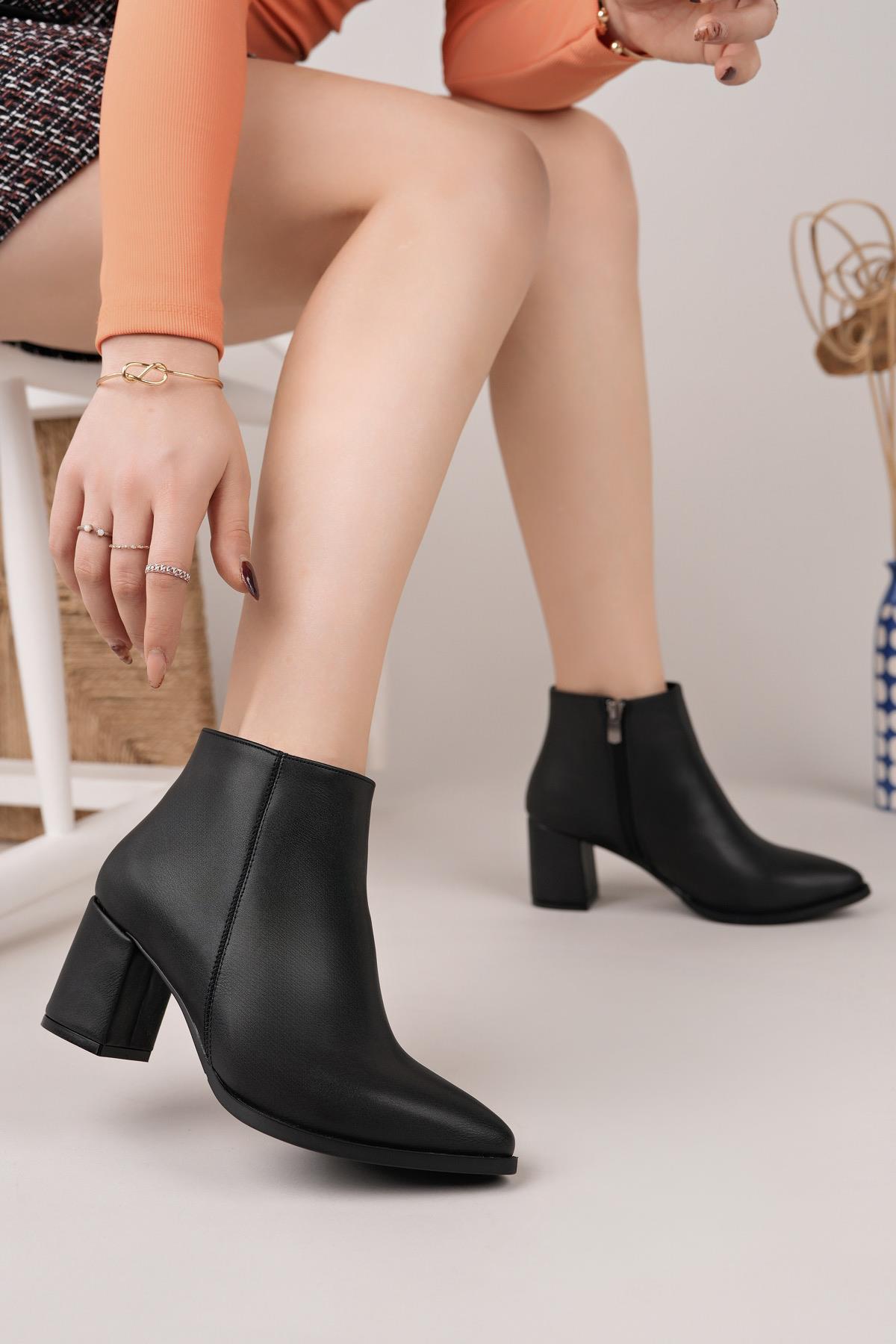 Nesil Shoes Senyo 850 Siyah Fermuarlı Kadın Bot