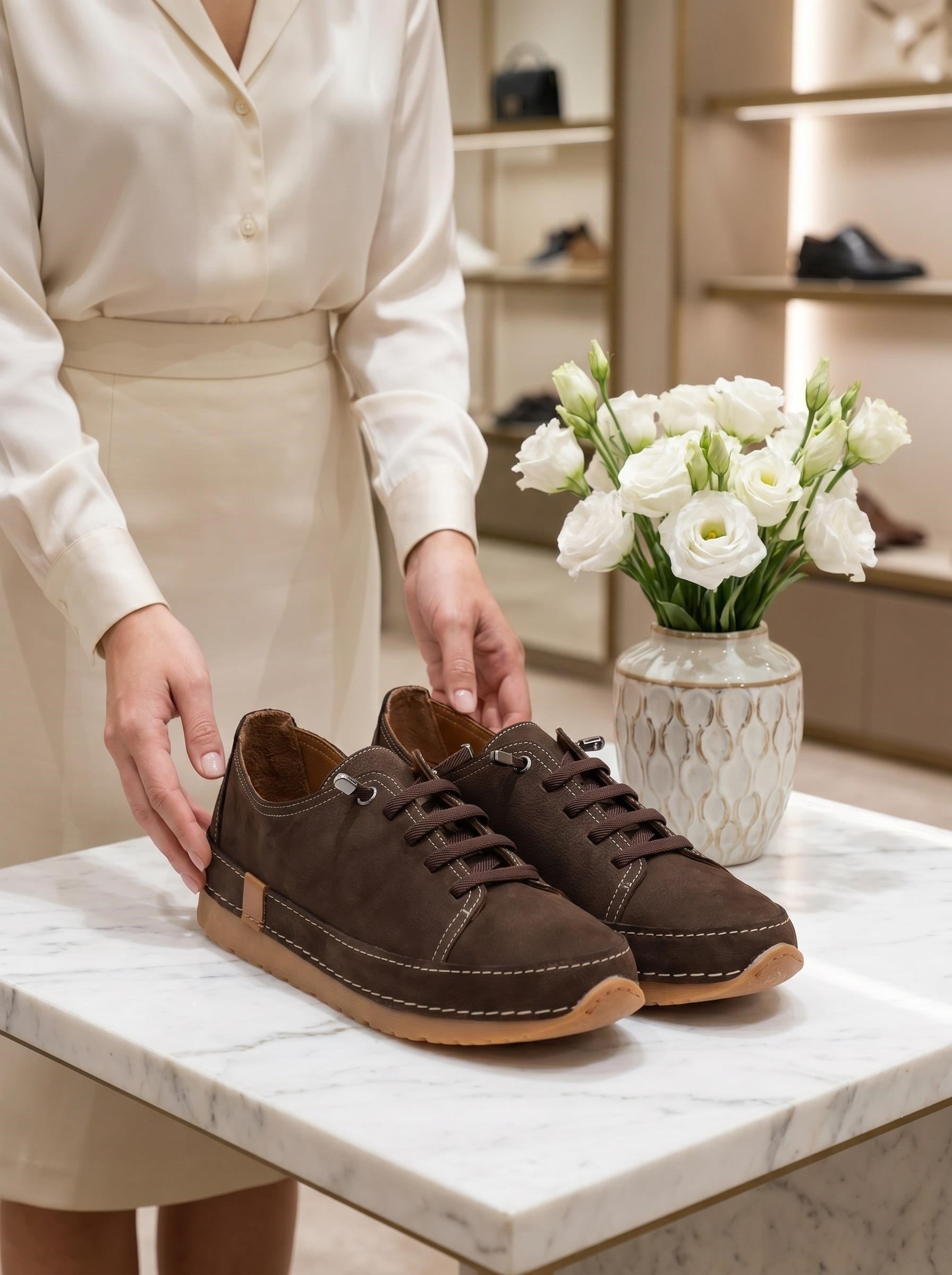 Nesil Shoes Spil Rc2 Kahve Nubuk Hakiki Deri Kadın Ayakkabı