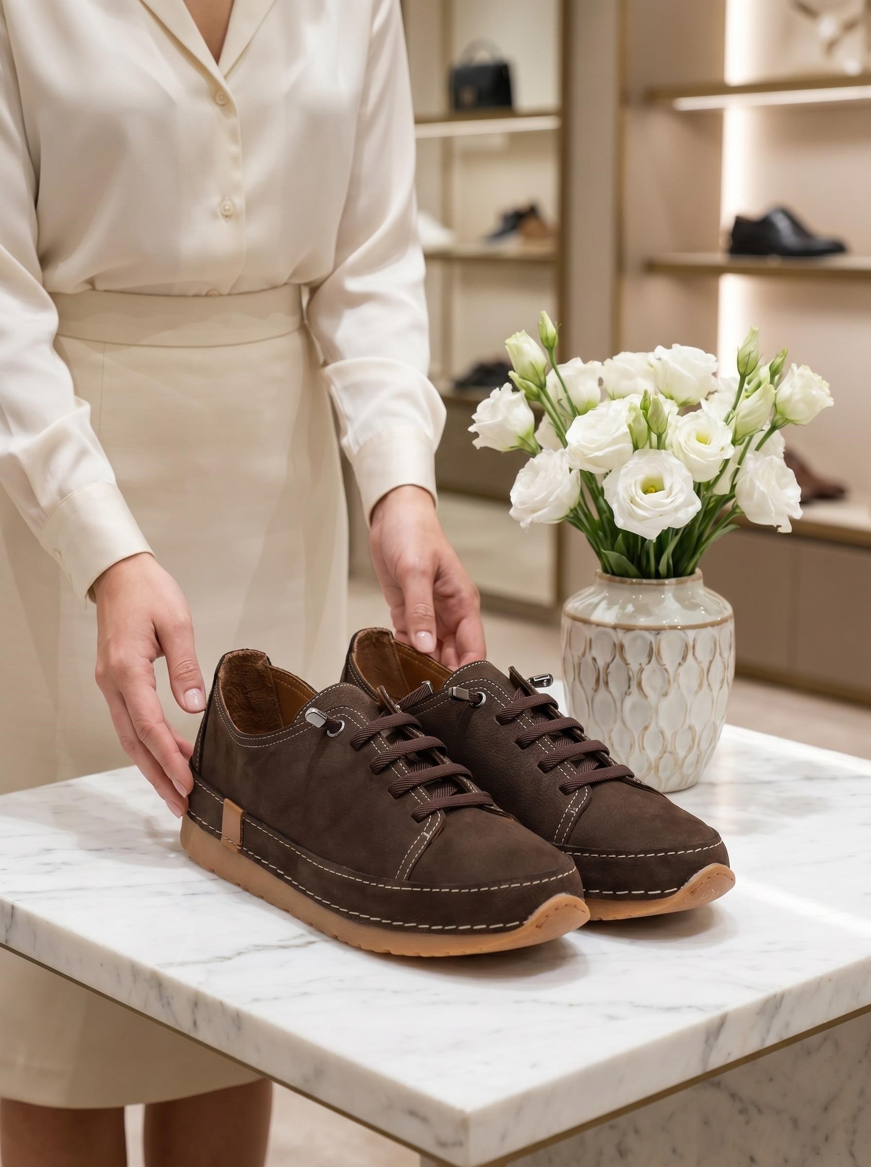 Nesil Shoes Spil Rc2 Kahve Nubuk Hakiki Deri Kadın Ayakkabı
