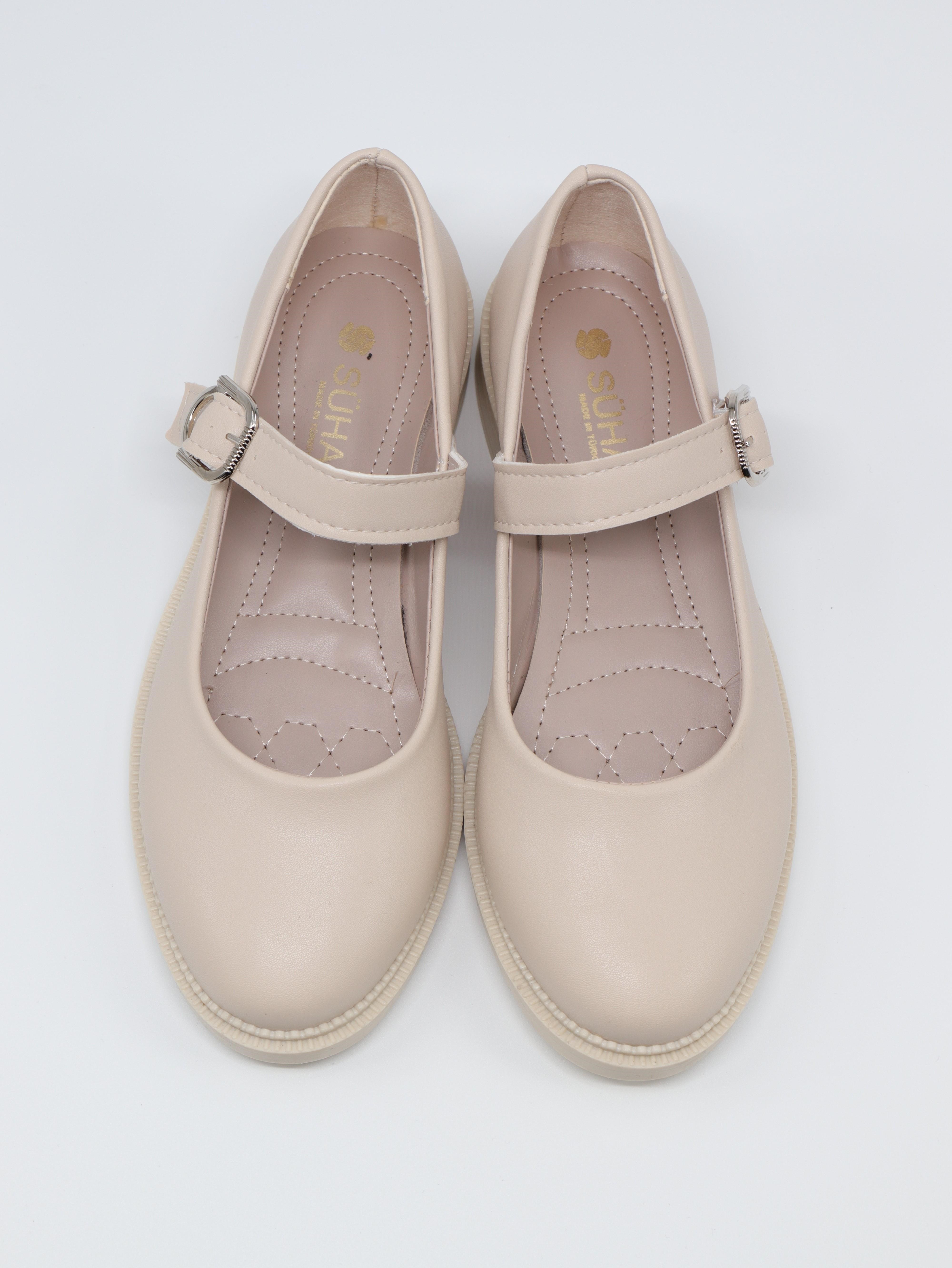 Nesil Shoes Süha 250 Bej Tokalı Balerin Kadın Babet