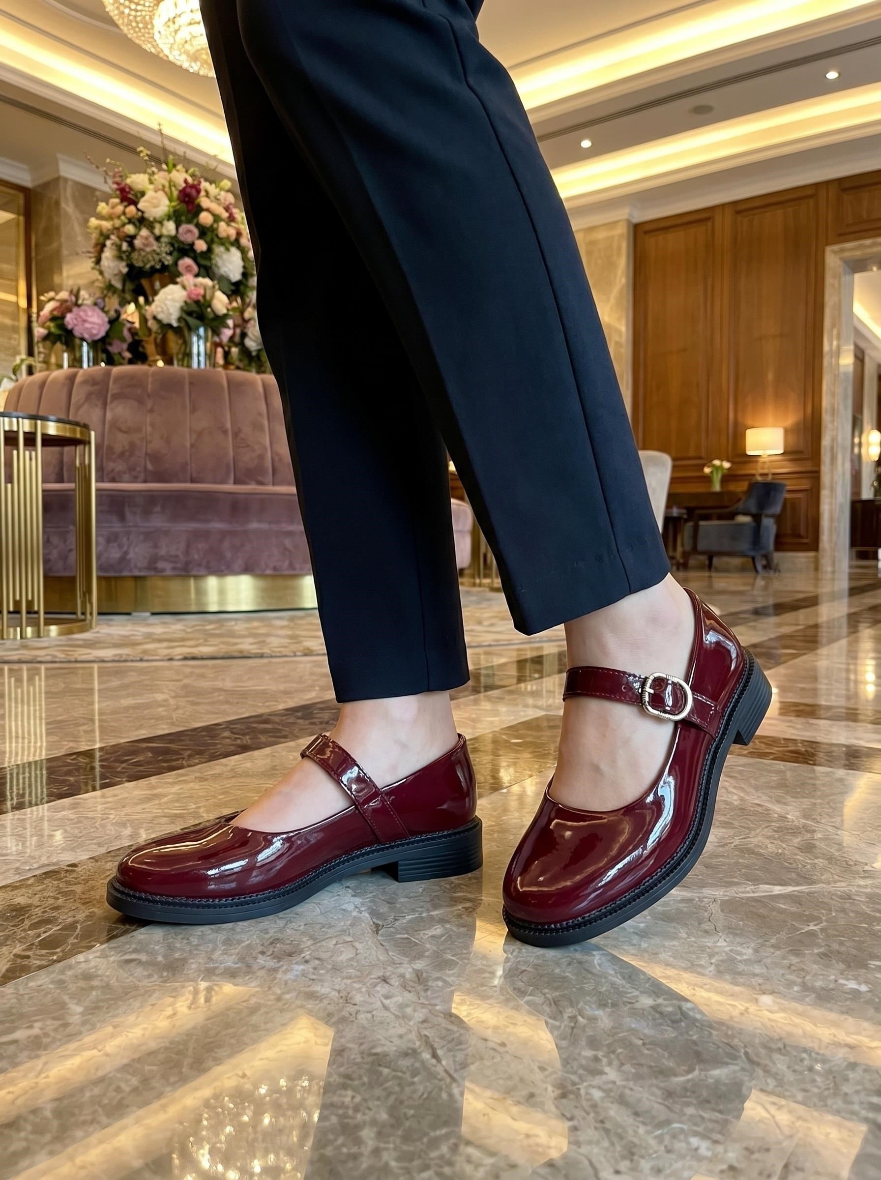 Nesil Shoes Süha 250 Bordo Rugan Tokalı Balerin Kadın Babet
