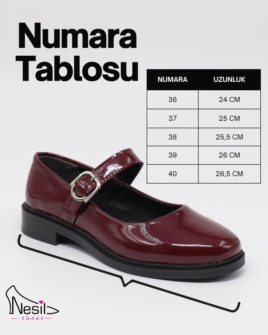 Nesil Shoes Süha 250 Bordo Rugan Tokalı Balerin Kadın Babet