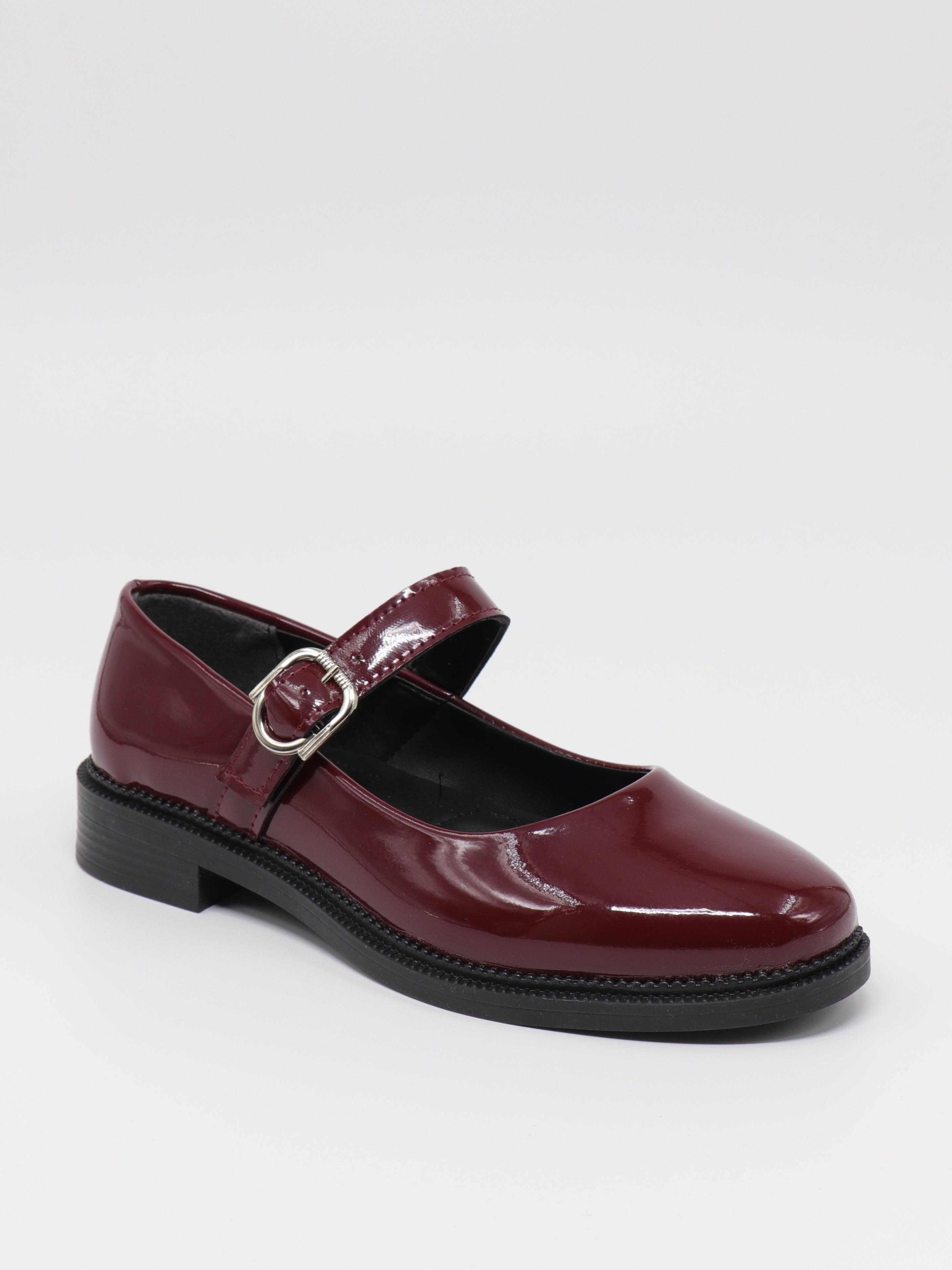 Nesil Shoes Süha 250 Bordo Rugan Tokalı Balerin Kadın Babet