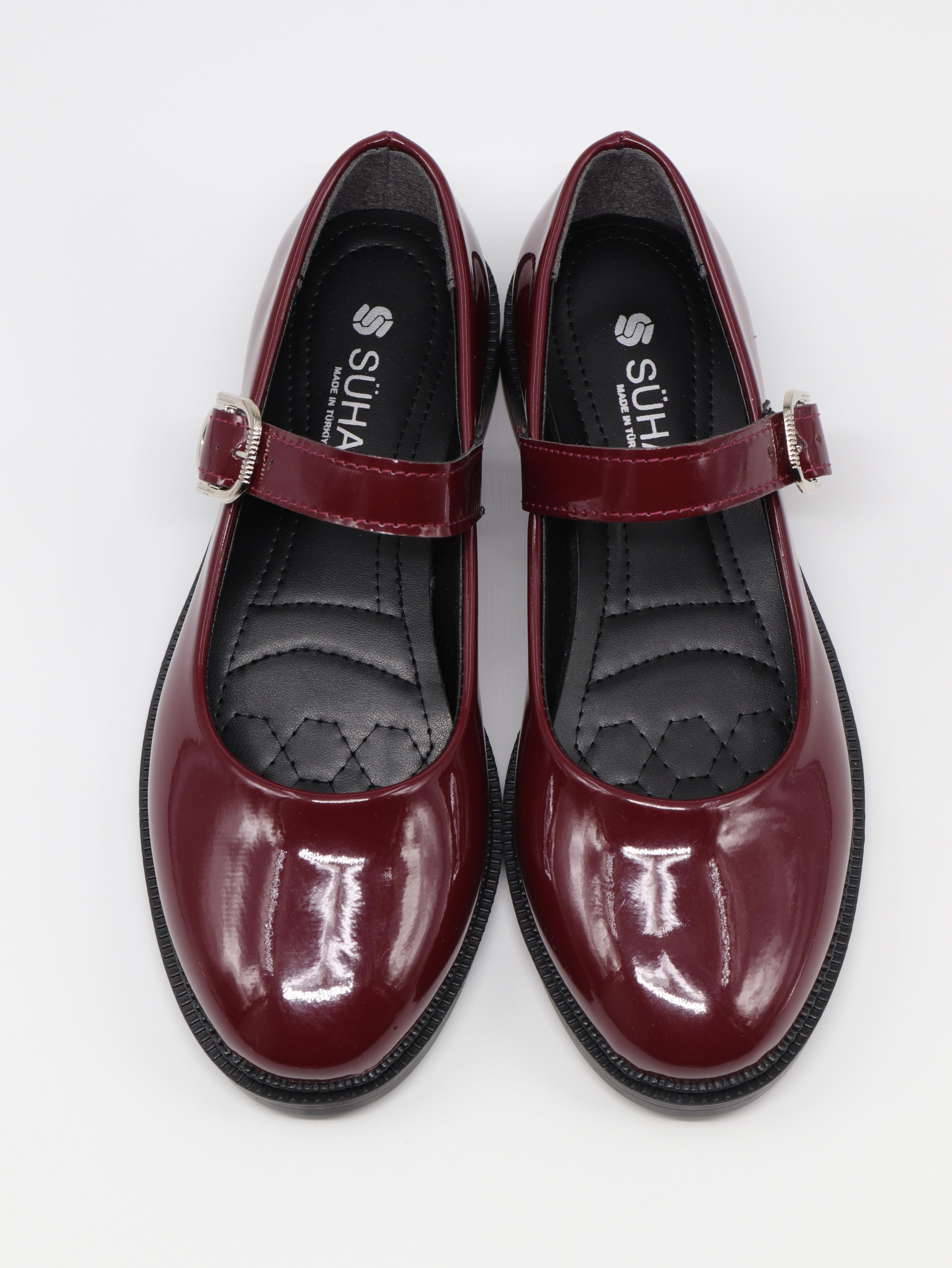 Nesil Shoes Süha 250 Bordo Rugan Tokalı Balerin Kadın Babet