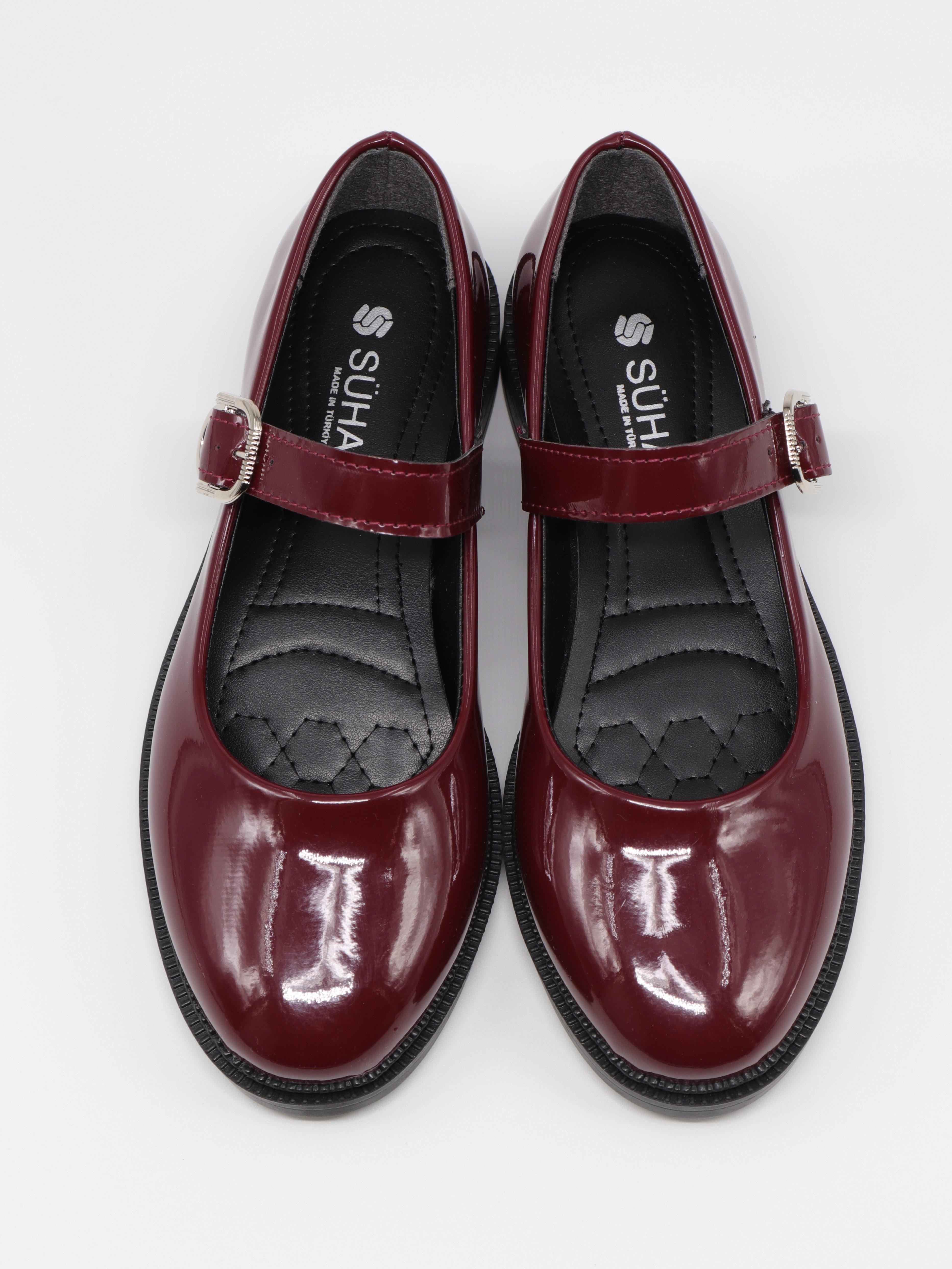 Nesil Shoes Süha 250 Bordo Rugan Tokalı Balerin Kadın Babet