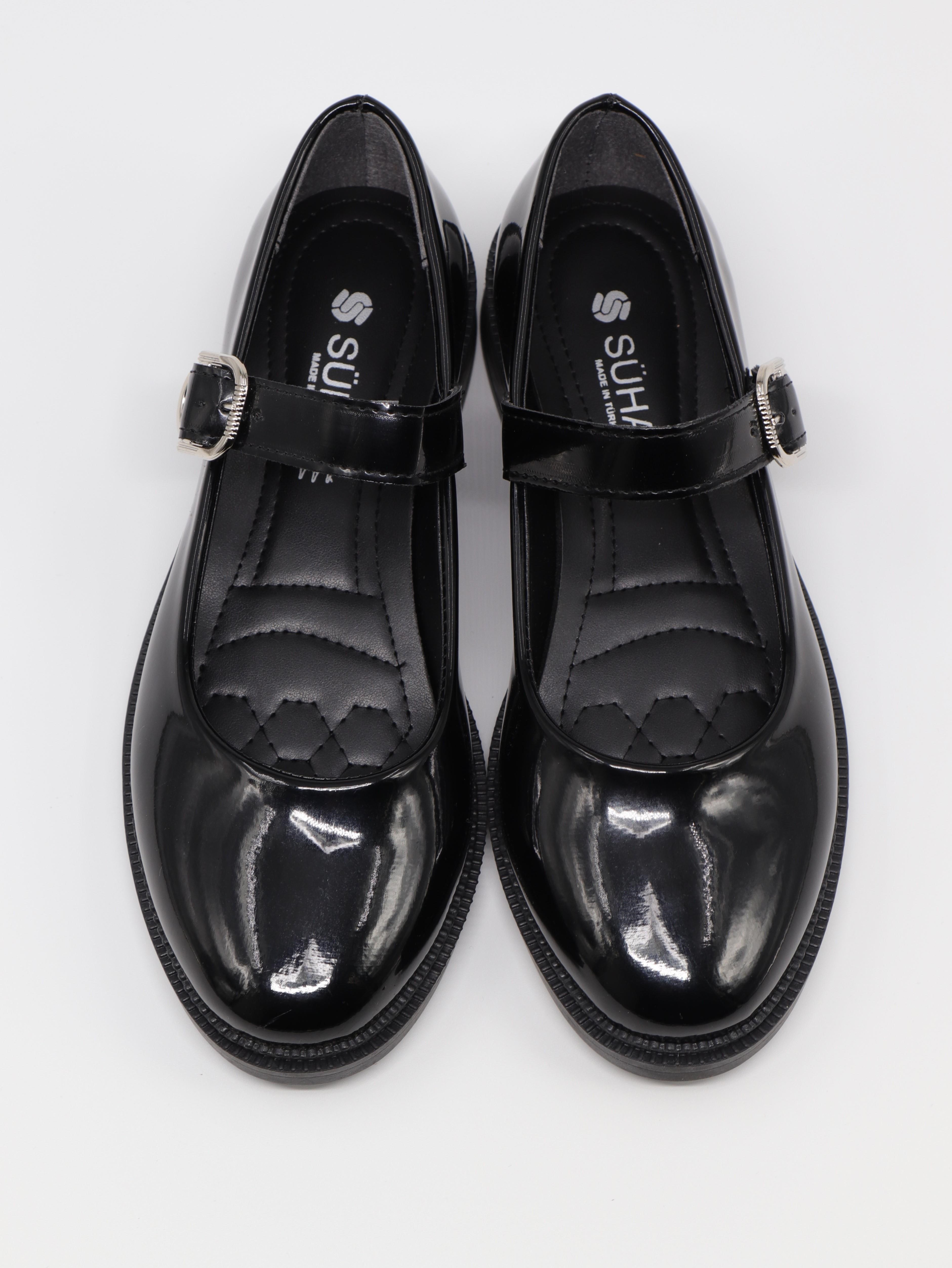 Nesil Shoes Süha 250 Siyah Rugan Tokalı Balerin Kadın Babet