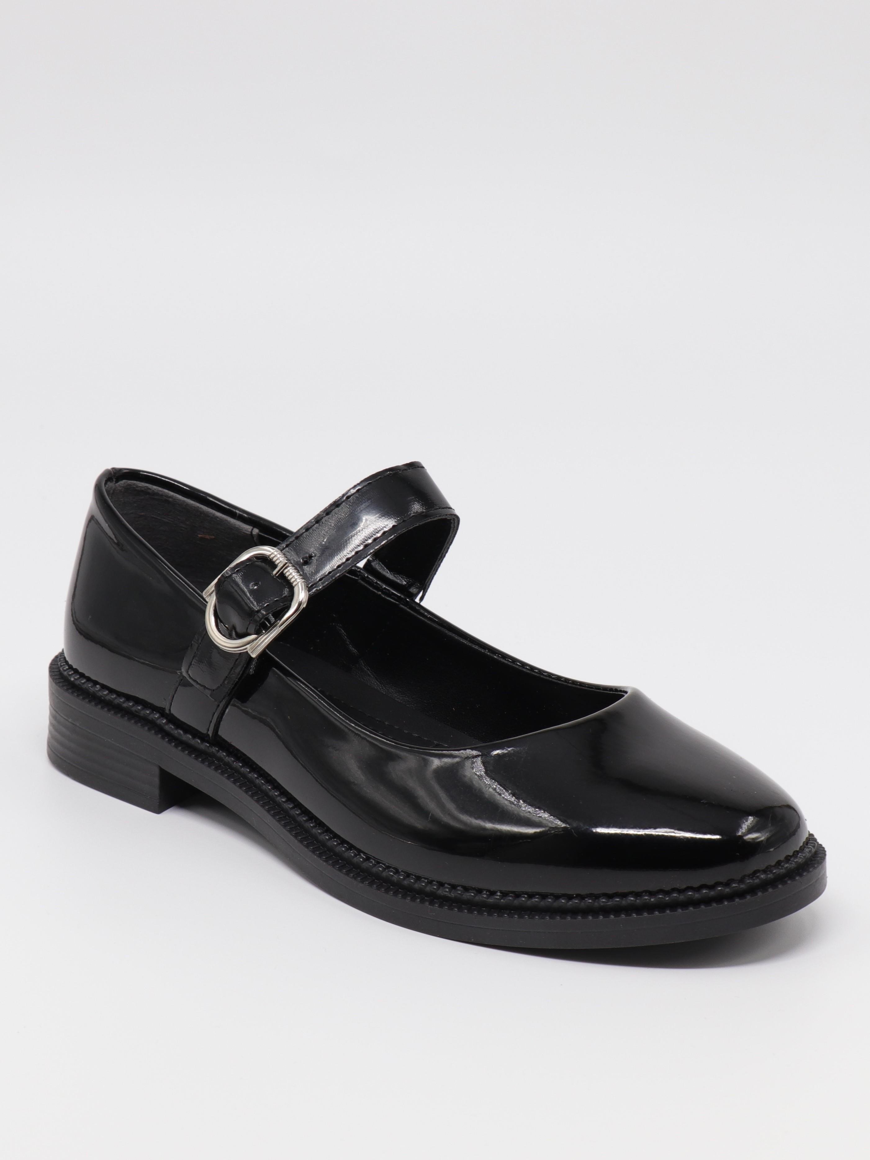 Nesil Shoes Süha 250 Siyah Rugan Tokalı Balerin Kadın Babet