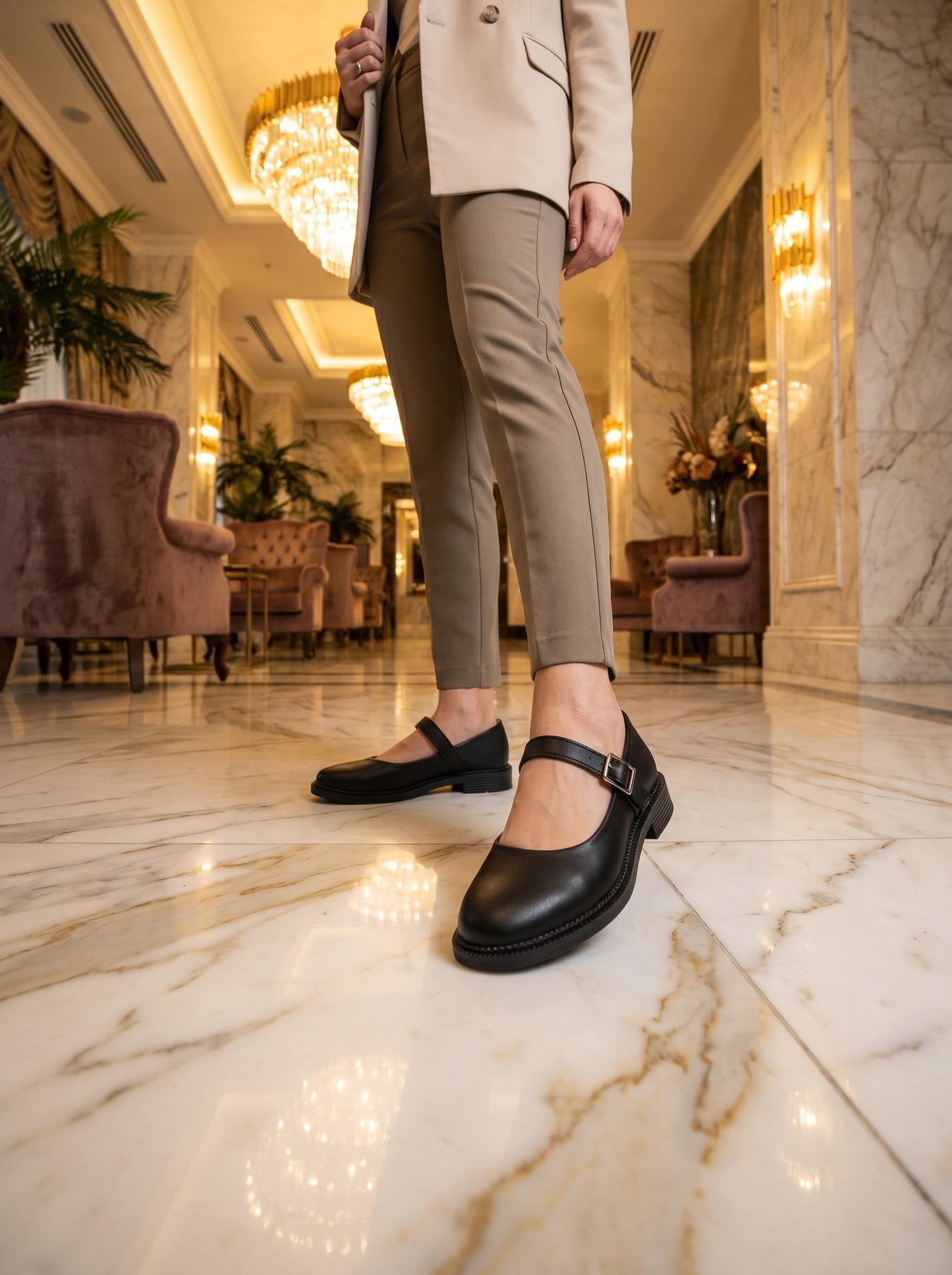Nesil Shoes Süha 250 Siyah Tokalı Balerin Kadın Babet