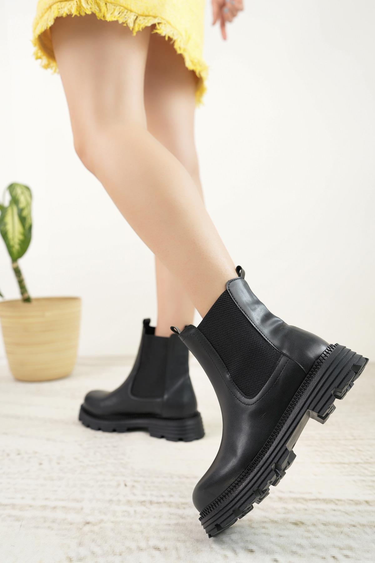 Nesil Shoes Swell 3080 Siyah Çift Lastikli Kadın Bot